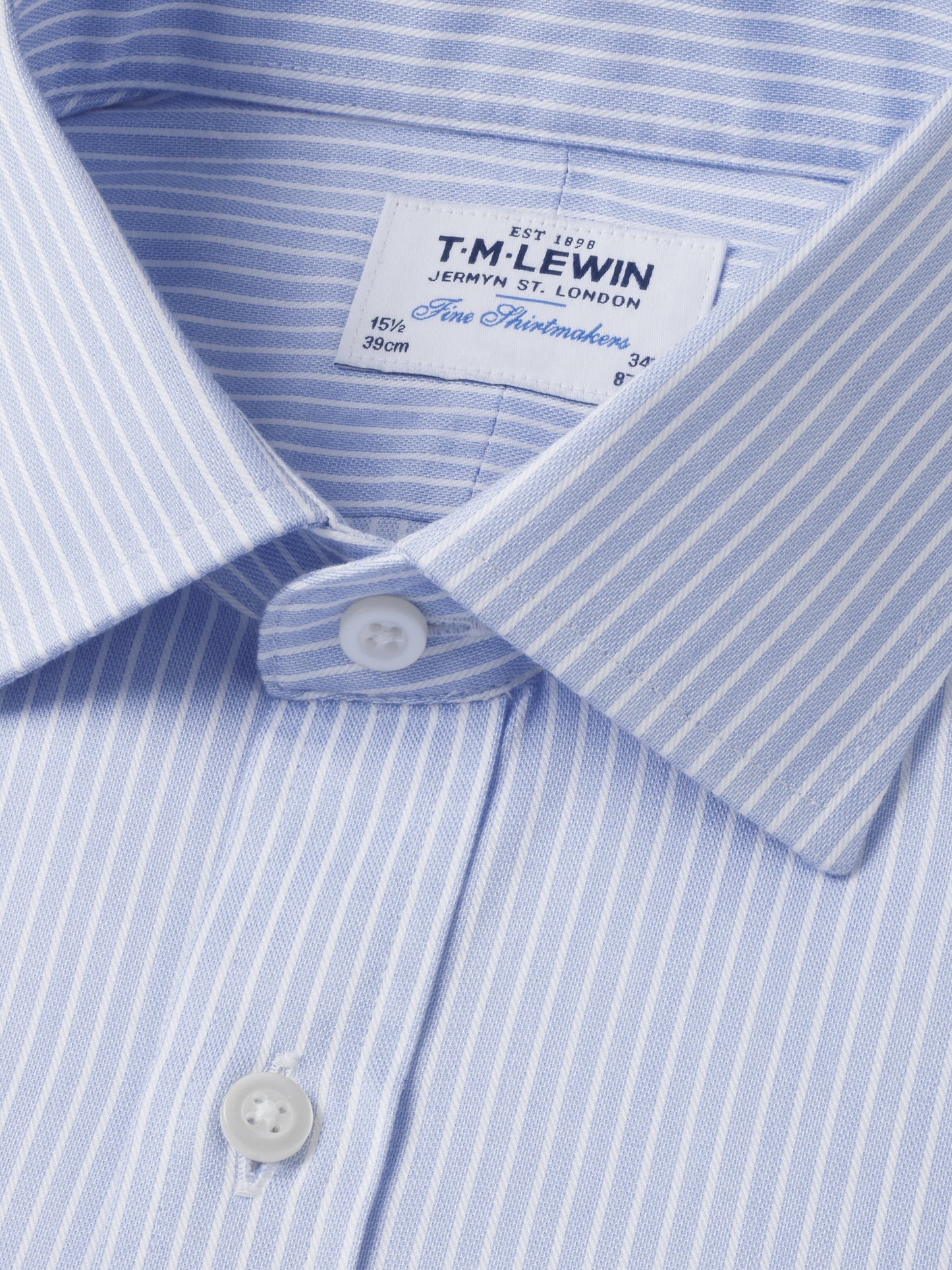 Non-Iron Blue Chalk Stripe Twill Fitted Single Cuff Classic Collar Shirt