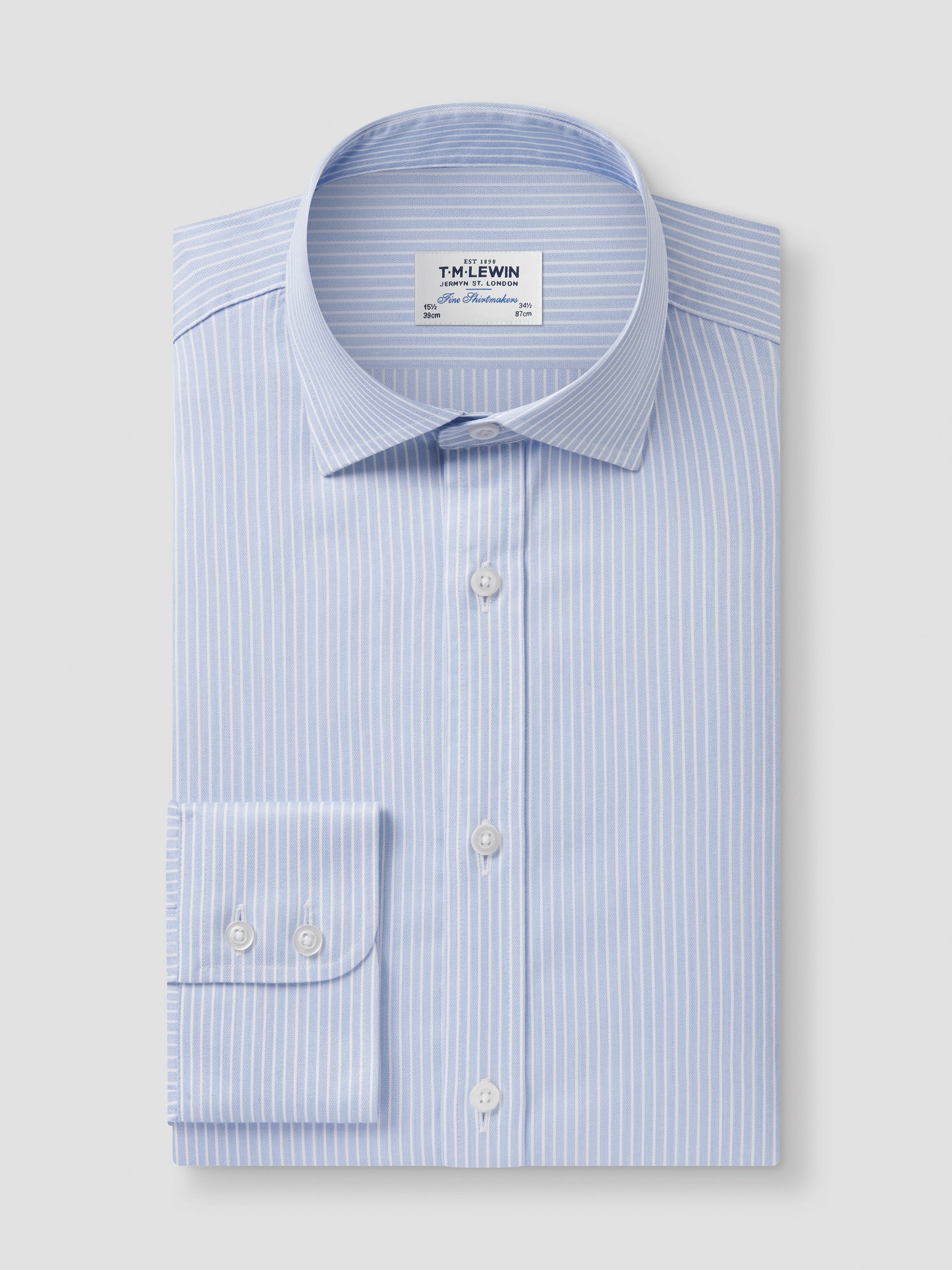 Non-Iron Light Blue Chalk Stripe Twill Slim Fit Single Cuff Classic Collar Shirt