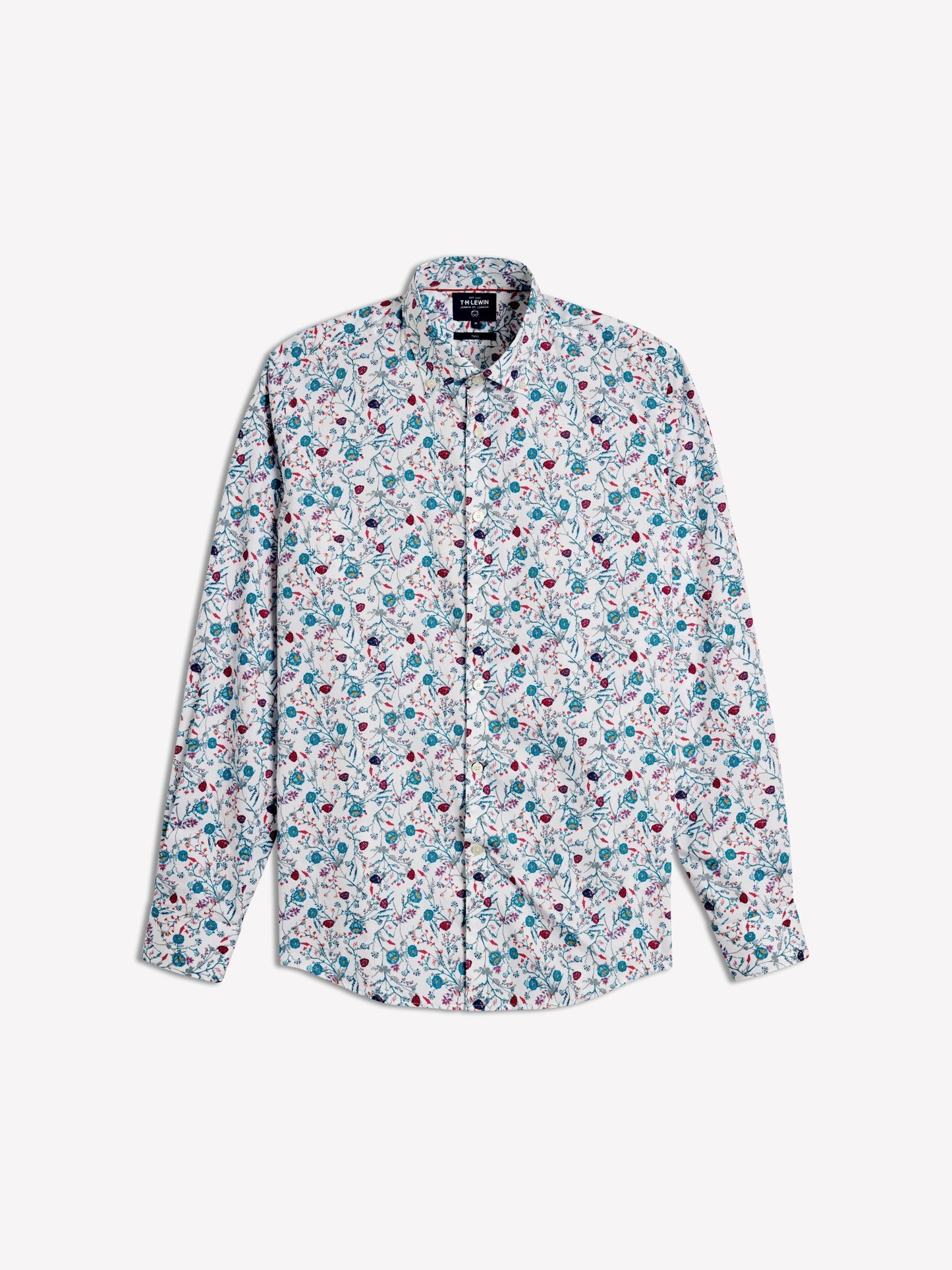 Image 6 of Slim Fit Pink and Aqua Scatter Floral Print Shirt