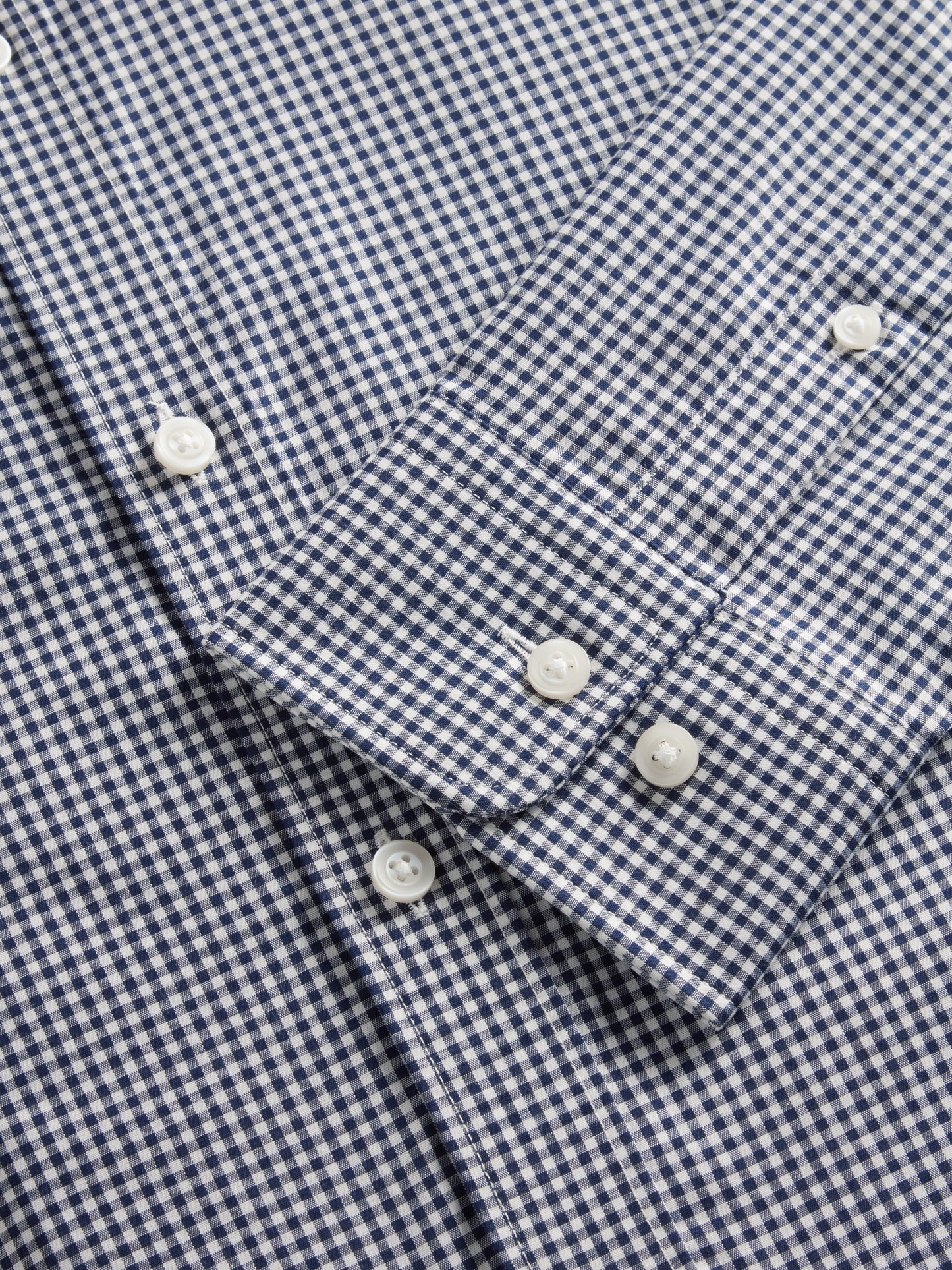 Max Performance Navy Blue Small Gingham Plain Weave Slim Fit Single Cuff Classic Collar Shirt