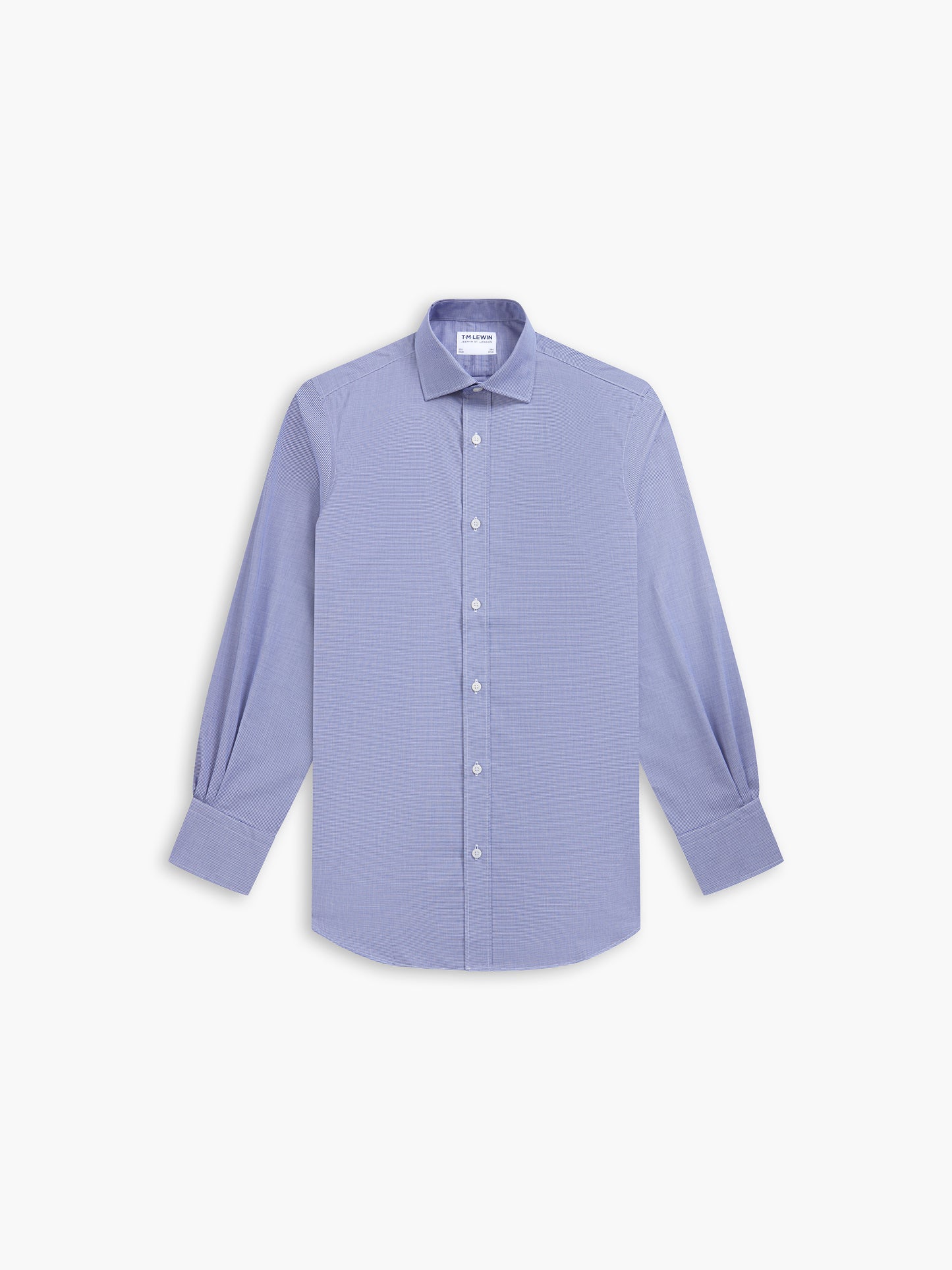 Max Performance Navy Blue Puppytooth Plain Weave Slim Fit Single Cuff Classic Collar Shirt