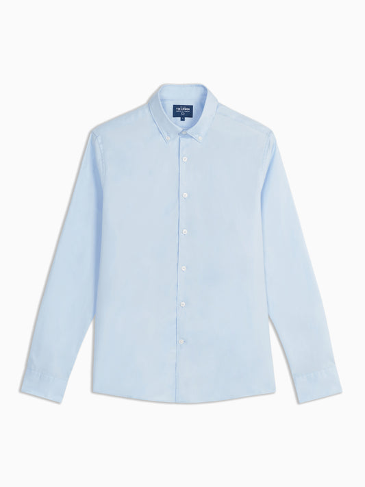 Plain Button Down Collar Light Blue Twill Casual Shirt