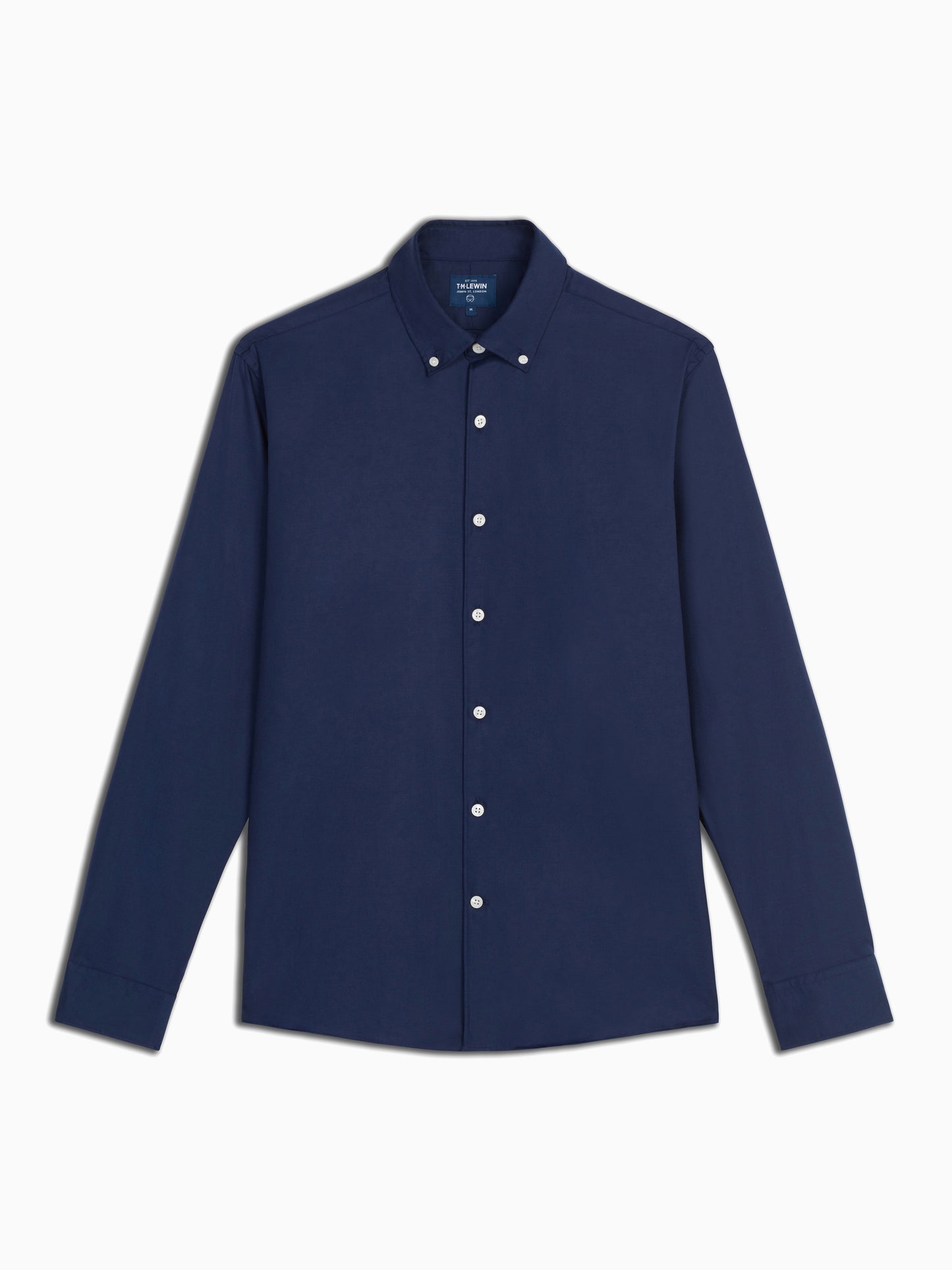 Plain Button Down Collar Navy Blue Twill Casual Shirt