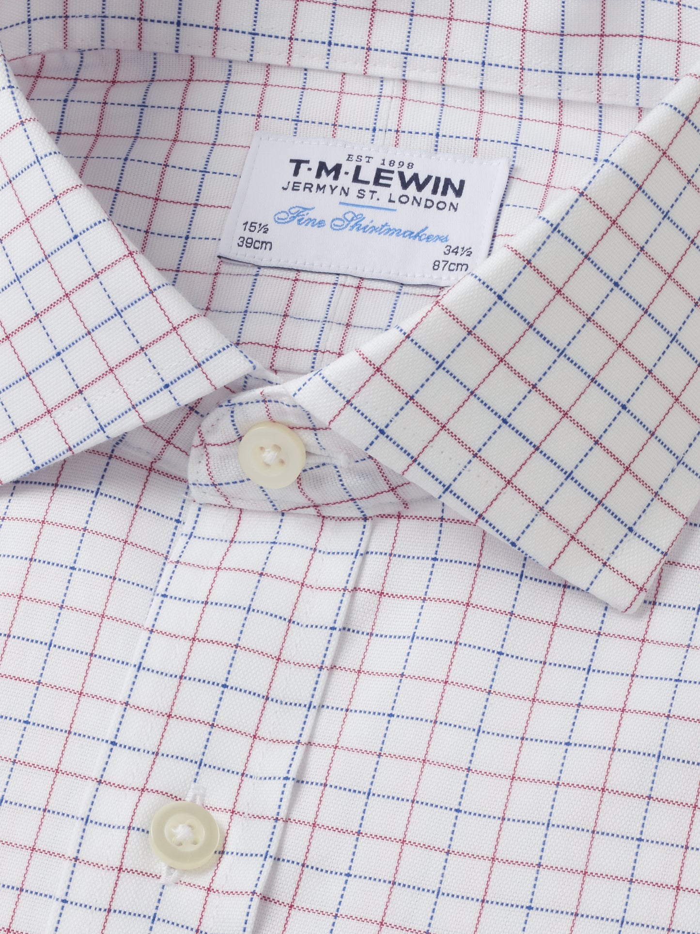 Non-Iron Navy & Red Double Check Oxford Slim Fit Single Cuff Classic Collar Shirt