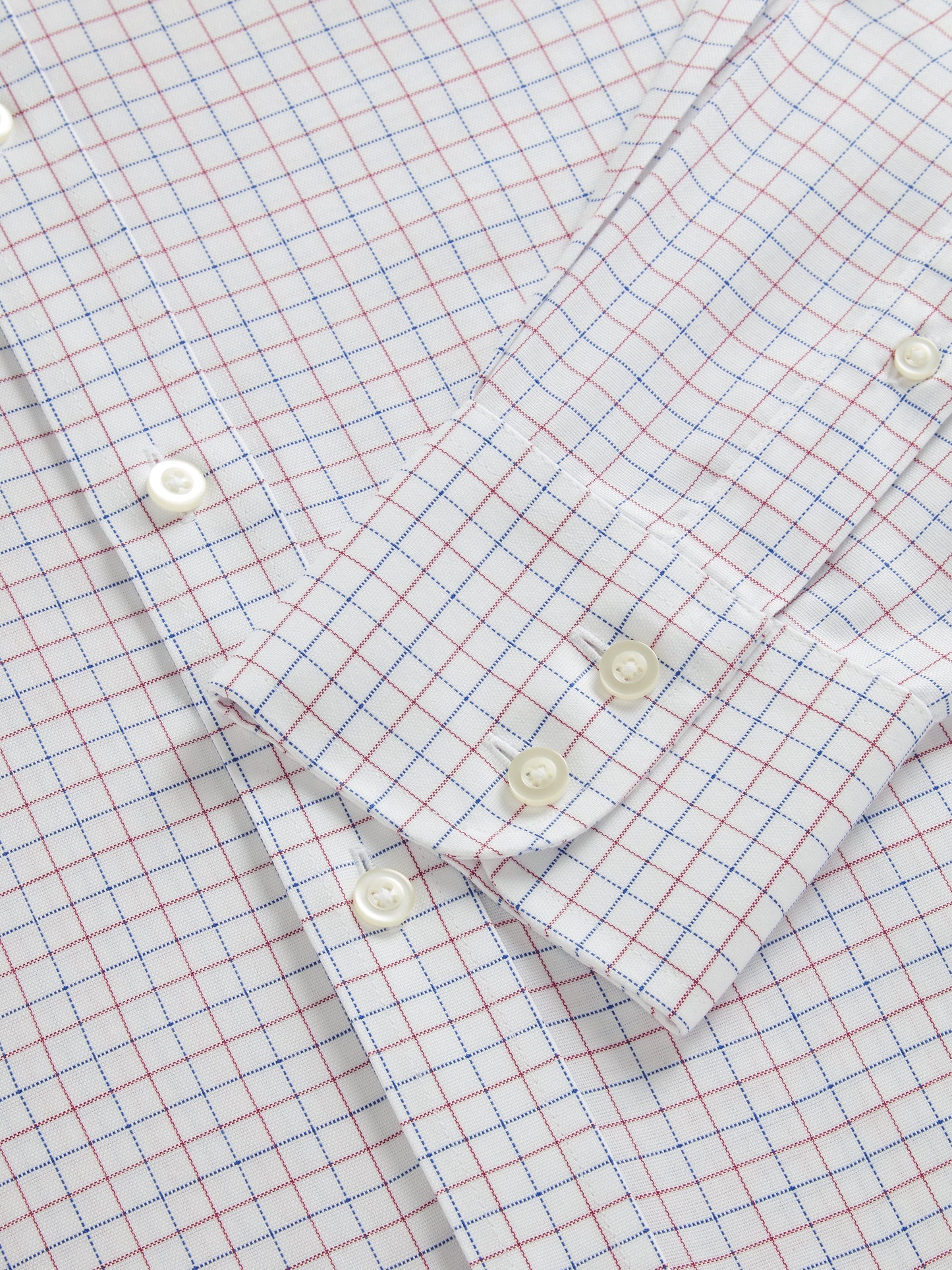 Non-Iron Navy & Red Double Check Oxford Slim Fit Single Cuff Classic Collar Shirt