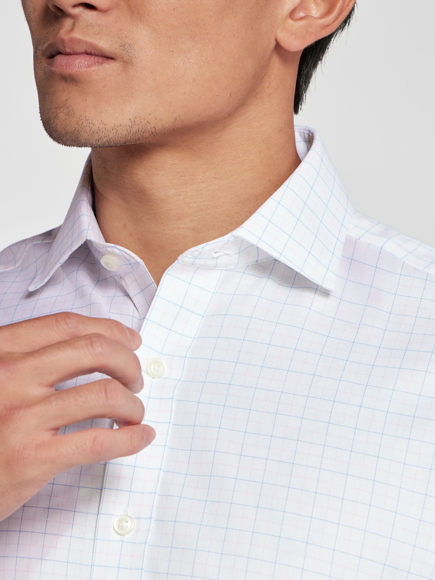 Non-Iron Blue & Pink Double Check Oxford Fitted Single Cuff Classic Collar Shirt
