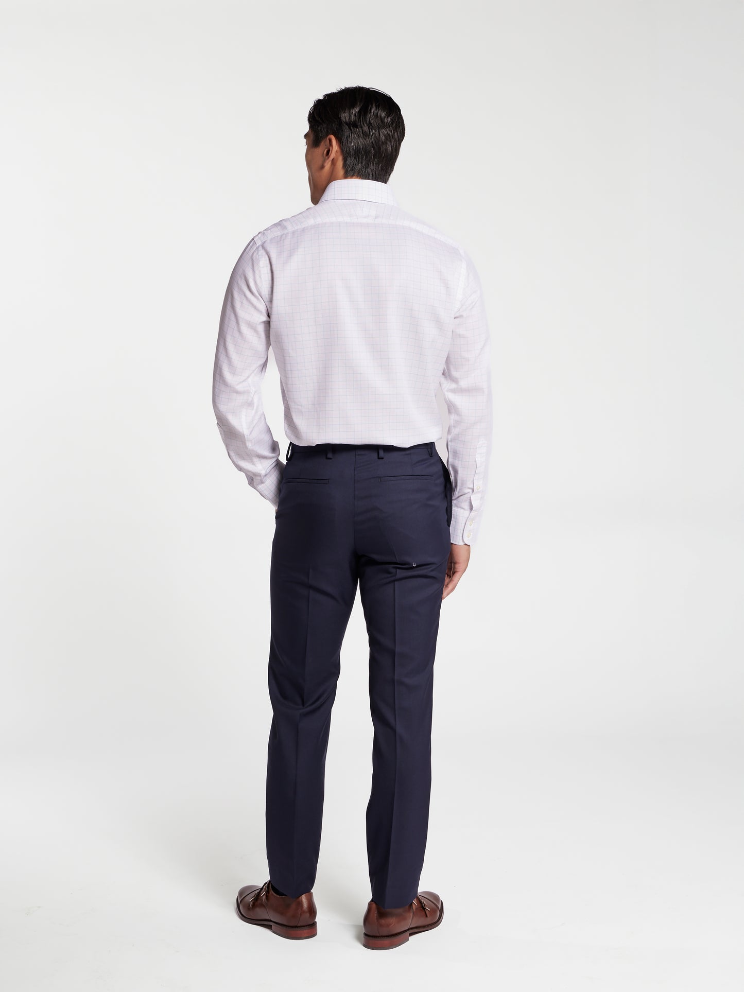 Non-Iron Blue & Pink Double Check Oxford Fitted Single Cuff Classic Collar Shirt