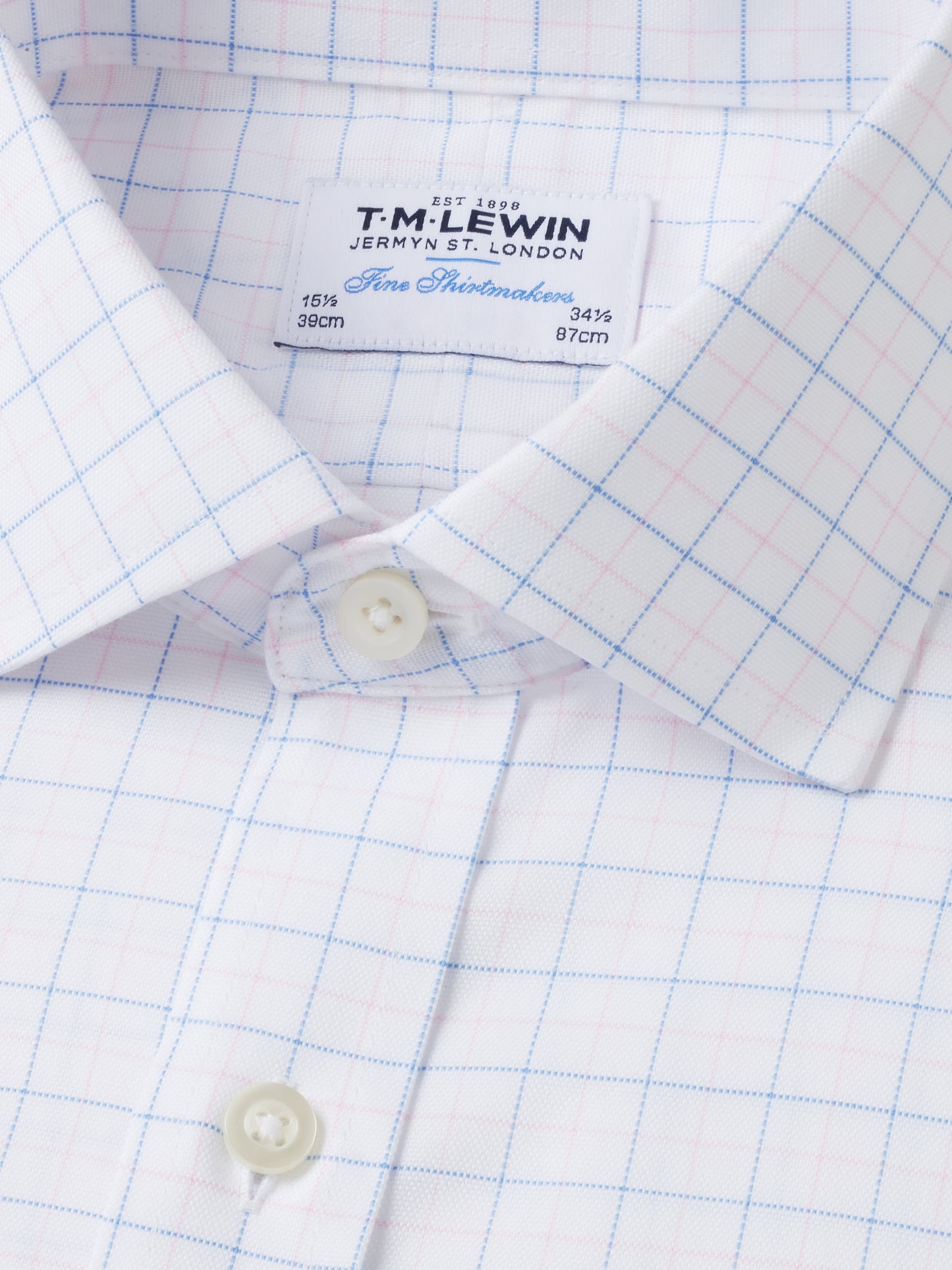 Non-Iron Blue & Pink Double Check Oxford Fitted Single Cuff Classic Collar Shirt