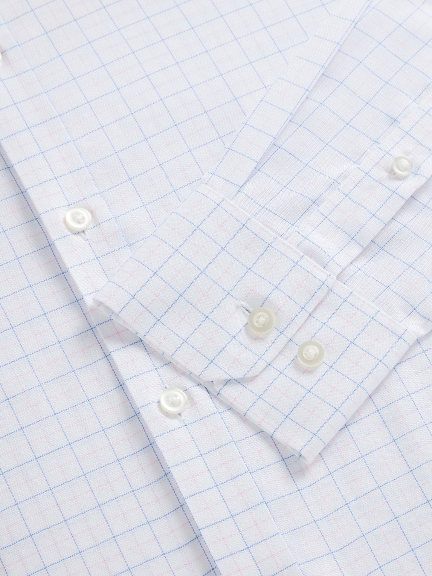 Non-Iron Blue & Pink Double Check Oxford Fitted Single Cuff Classic Collar Shirt