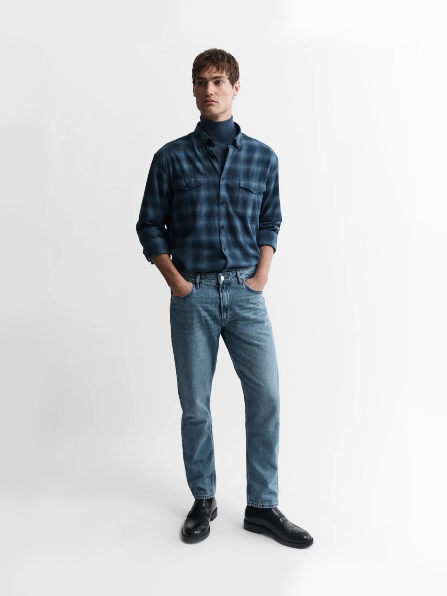 Slim Fit Blue Tonal Check Flannel Shirt