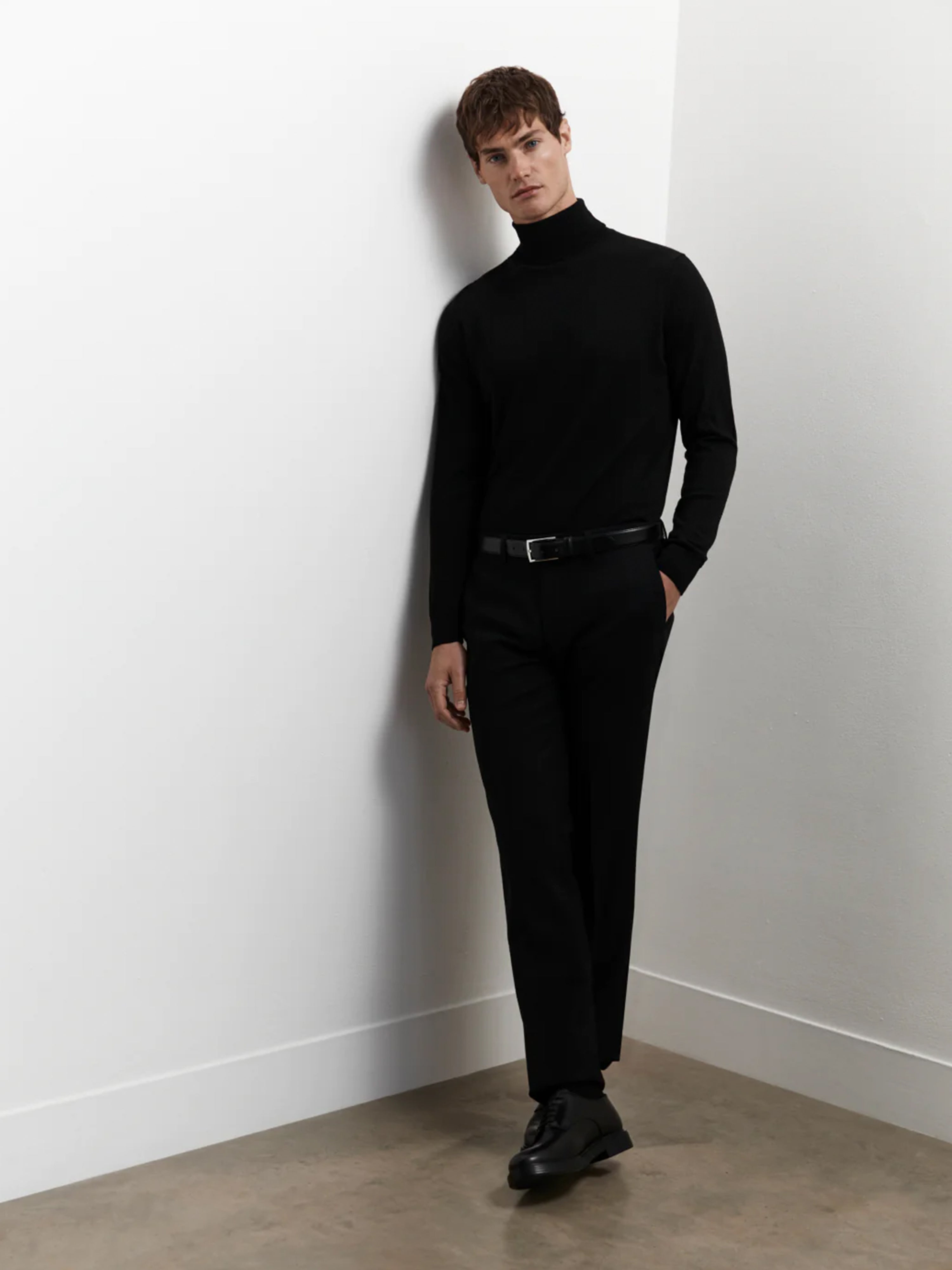 Mens roll neck jumper on sale black