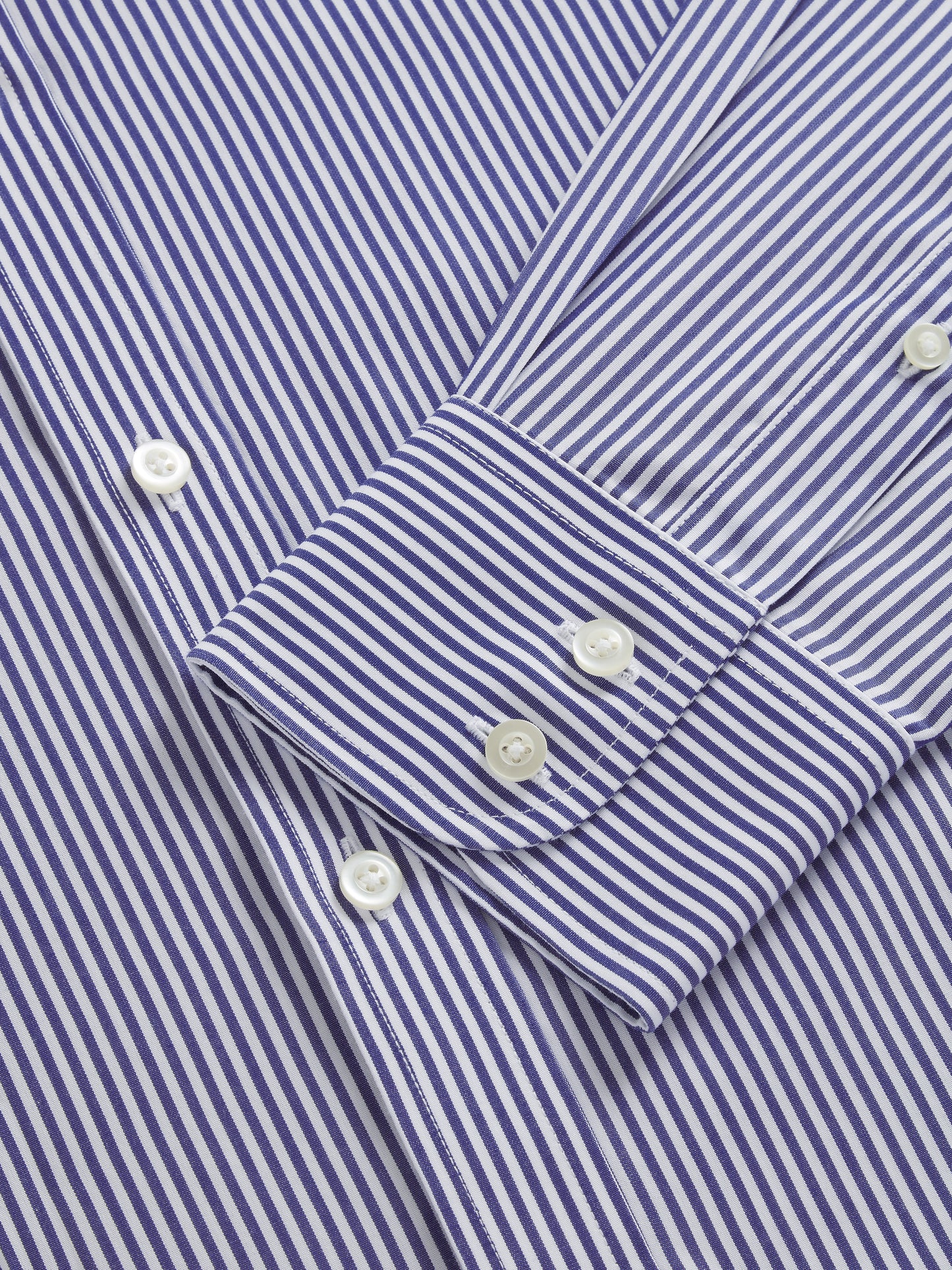 Non-Iron Navy Blue Wide Stripe Poplin Slim Fit Single Cuff Classic Collar Shirt