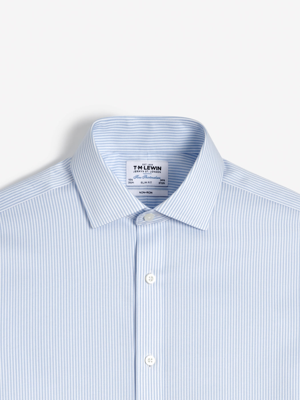 Image 1 of Non-Iron Light Blue Bengal Stripe Twill Fitted Double Cuff Classic Collar Shirt