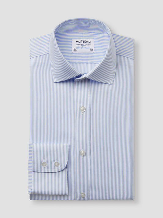 Non-Iron Light Blue Bengal Stripe Twill Regular Fit Single Cuff Classic Collar Shirt