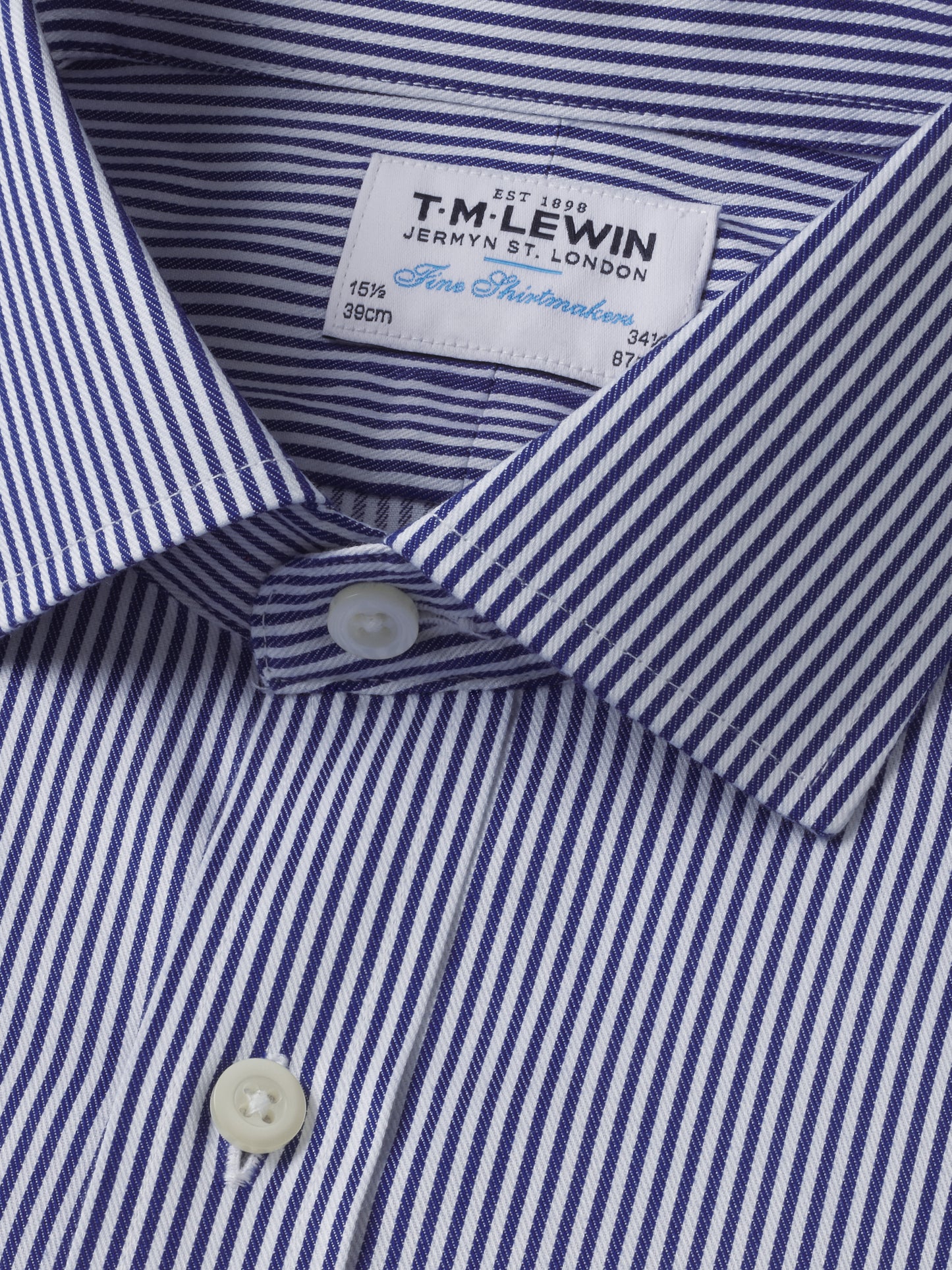 Non-Iron Navy Blue Bengal Stripe Twill Slim Fit Double Cuff Classic Collar Shirt