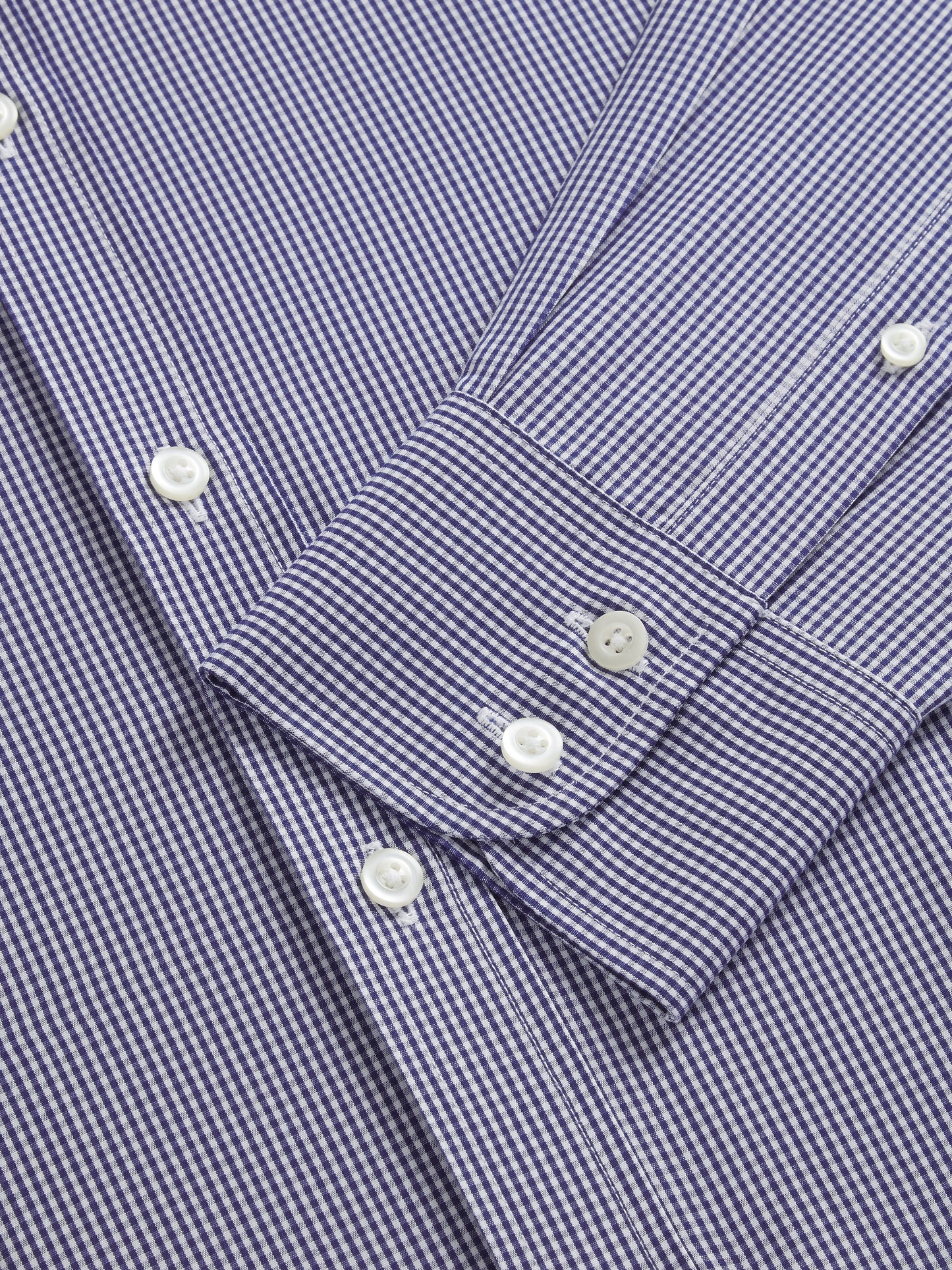 Non-Iron Navy Blue Mini Gingham Poplin Slim Fit Single Cuff Classic Collar Shirt