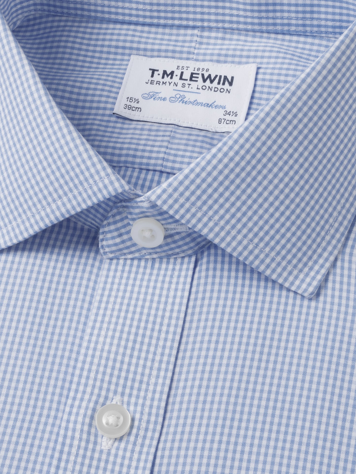 Non-Iron Light Blue Mini Gingham Poplin Slim Fit Single Cuff Classic Collar Shirt
