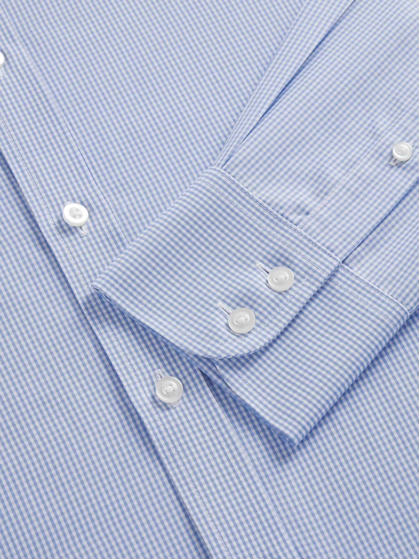 Non-Iron Light Blue Mini Gingham Poplin Slim Fit Single Cuff Classic Collar Shirt