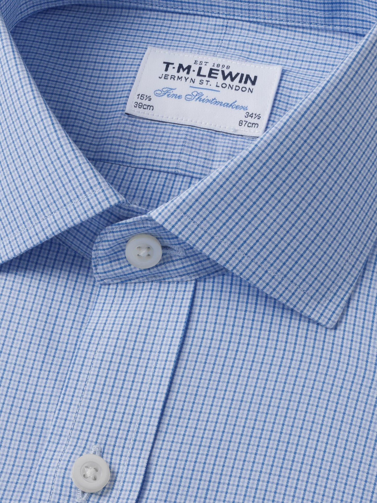 Non-Iron Blue Multi Micro Check Poplin Fitted Single Cuff Classic Collar Shirt