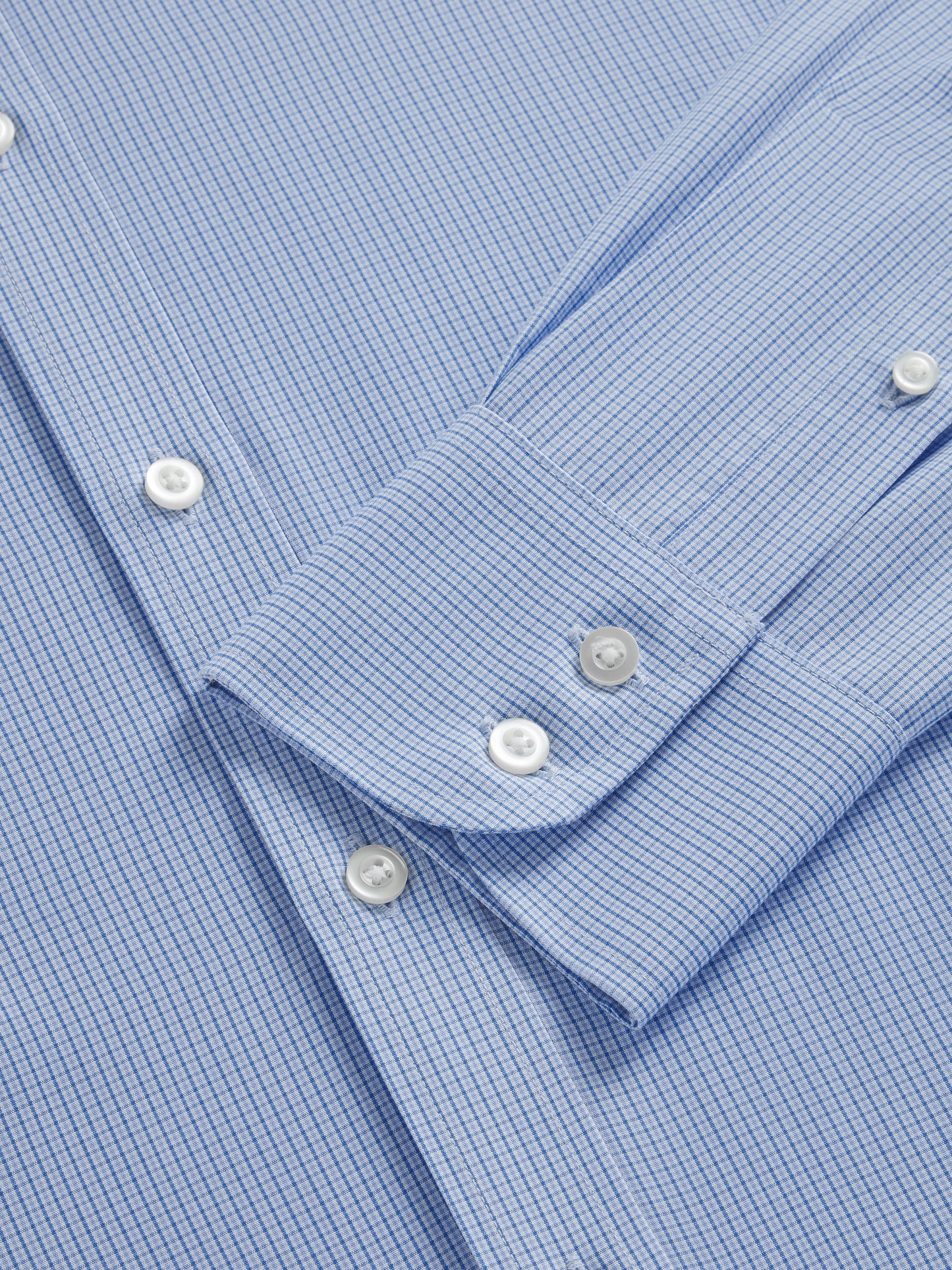Non-Iron Blue Multi Micro Check Poplin Slim Fit Single Cuff Classic Collar Shirt