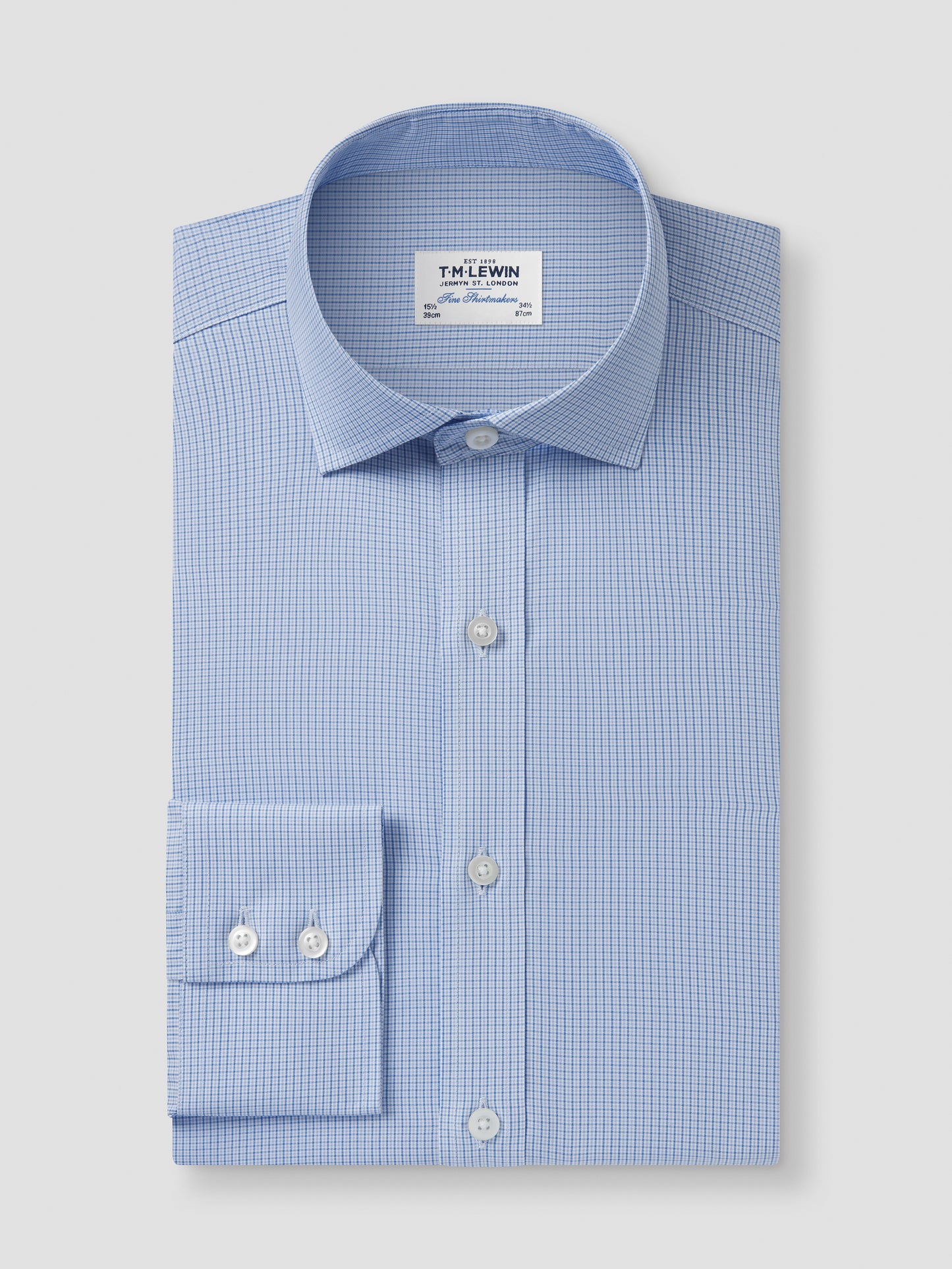 Non-Iron Blue Multi Micro Check Poplin Slim Fit Single Cuff Classic Collar Shirt