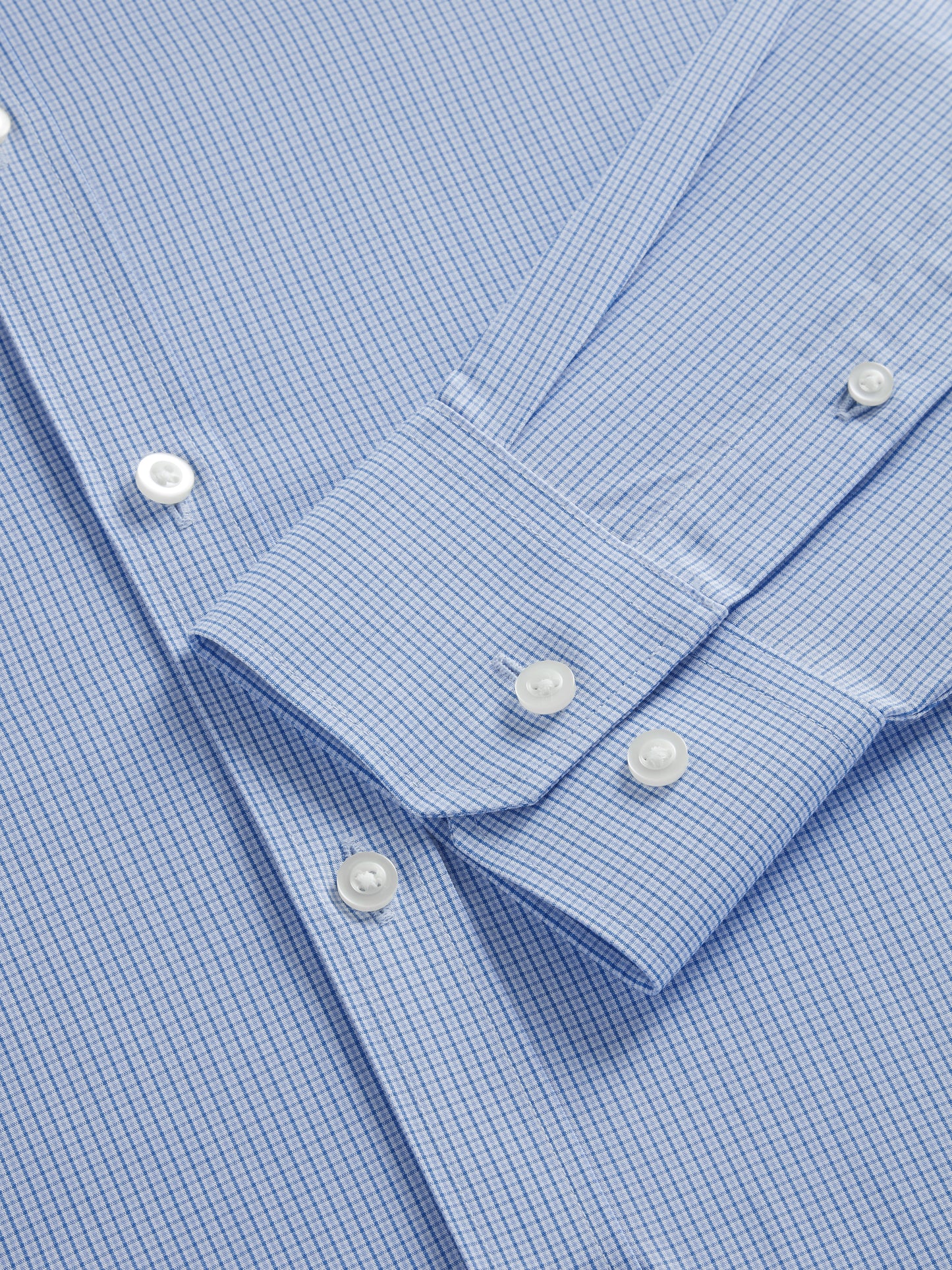 Non-Iron Blue Multi Micro Check Poplin Fitted Single Cuff Classic Collar Shirt