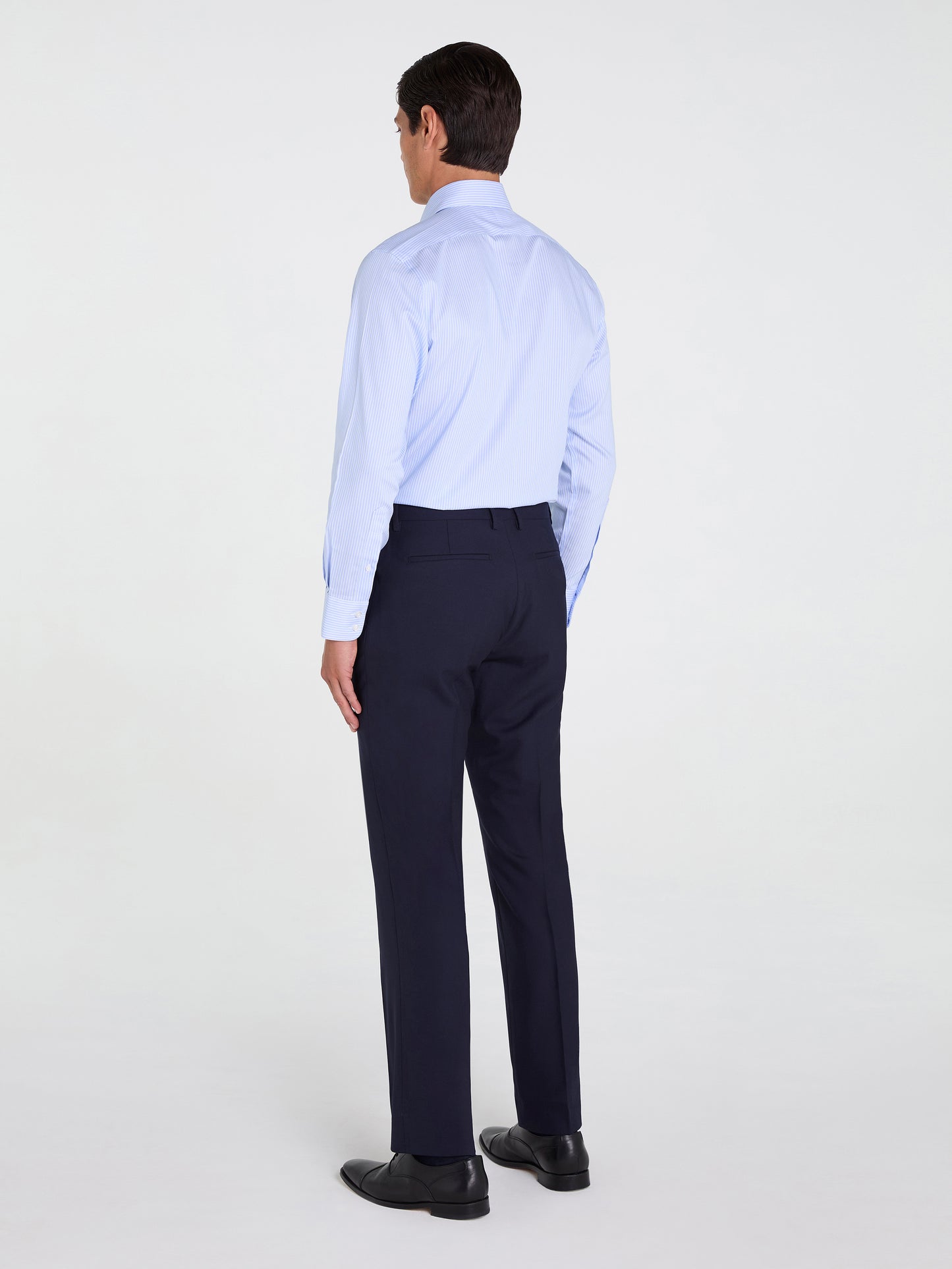 Non-Iron Light Blue Chalk Stripe Twill Slim Fit Single Cuff Classic Collar Shirt