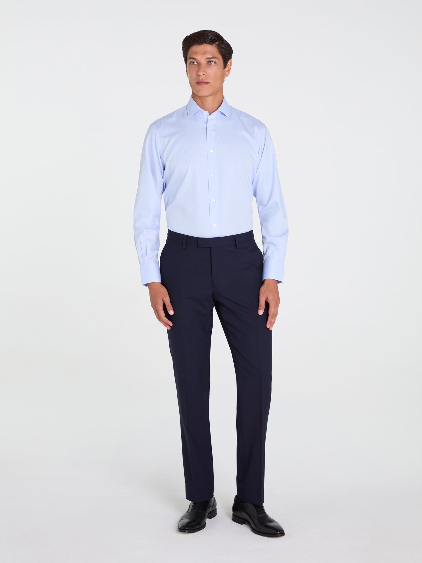 Non-Iron Light Blue Twill Slim Fit Single Cuff Cutaway Collar Shirt