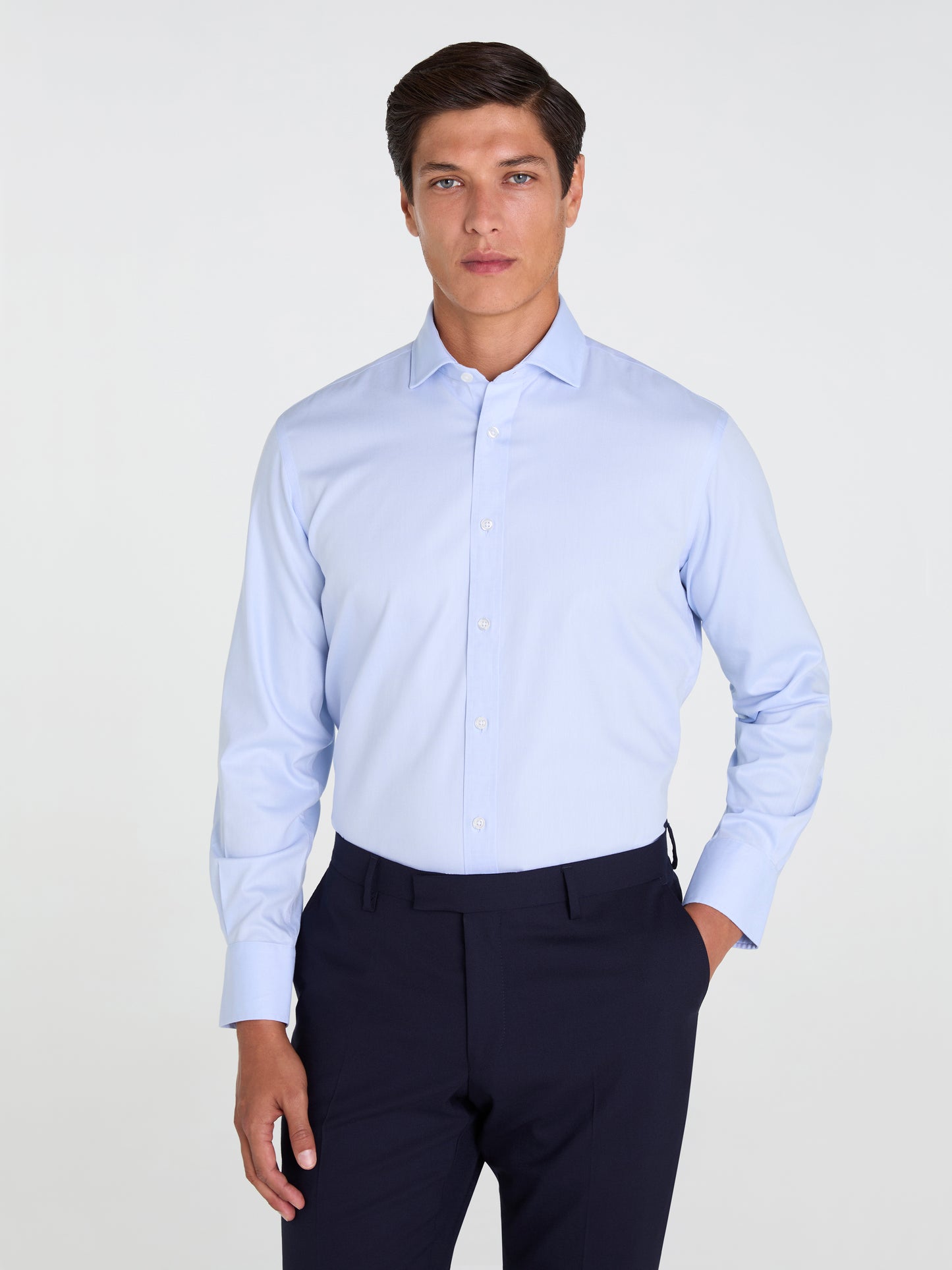 Non-Iron Light Blue Twill Slim Fit Single Cuff Cutaway Collar Shirt