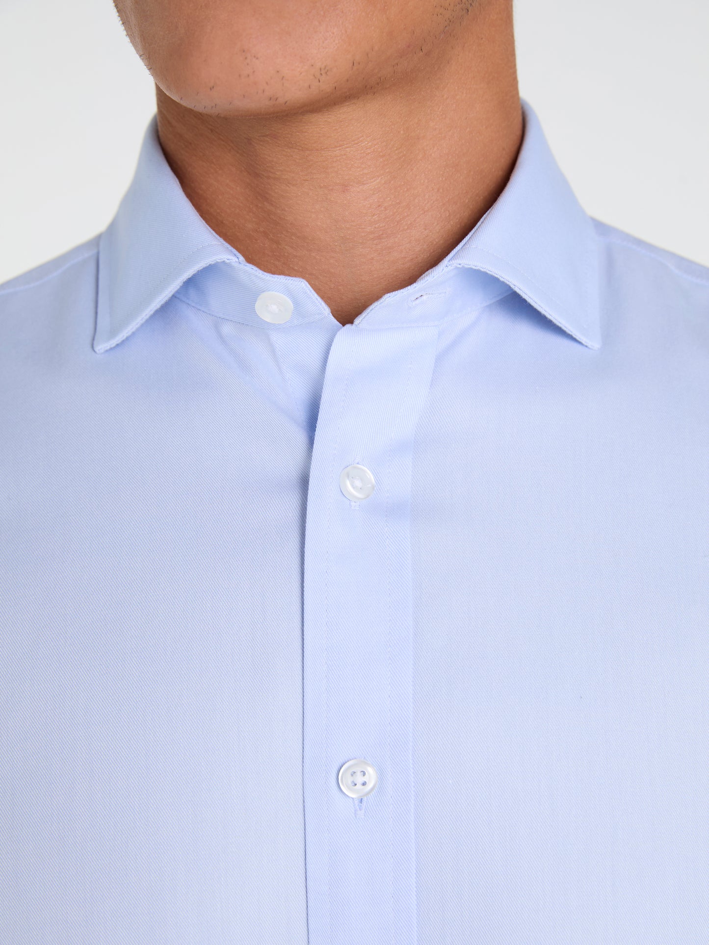 Non-Iron Light Blue Twill Slim Fit Single Cuff Cutaway Collar Shirt