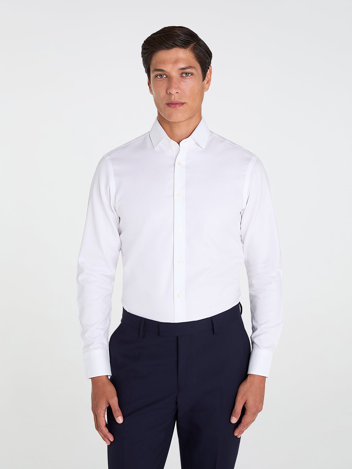 Non-Iron White Twill Slim Fit Single Cuff Classic Collar Shirt