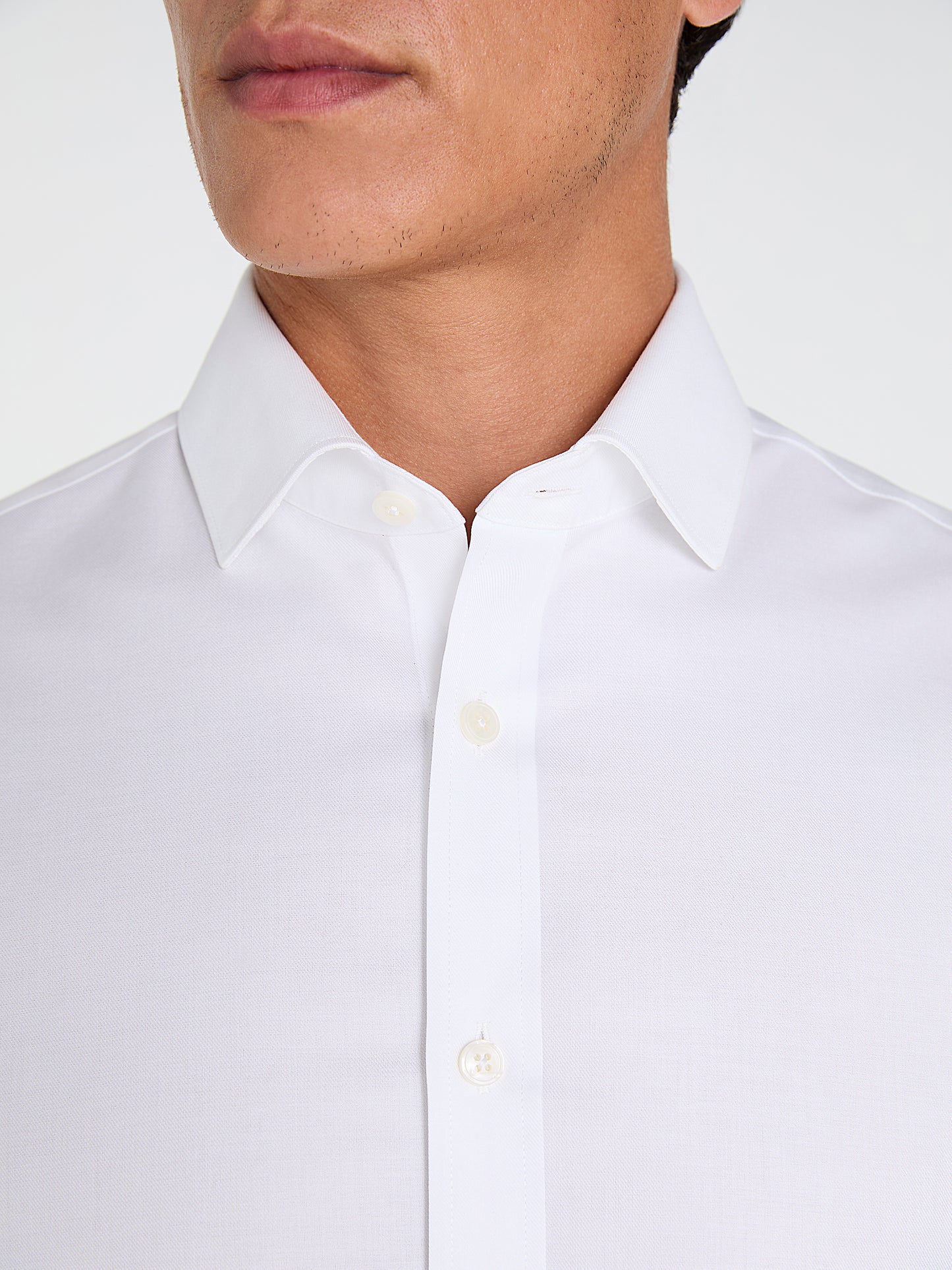 Non-Iron White Twill Slim Fit Single Cuff Classic Collar Shirt