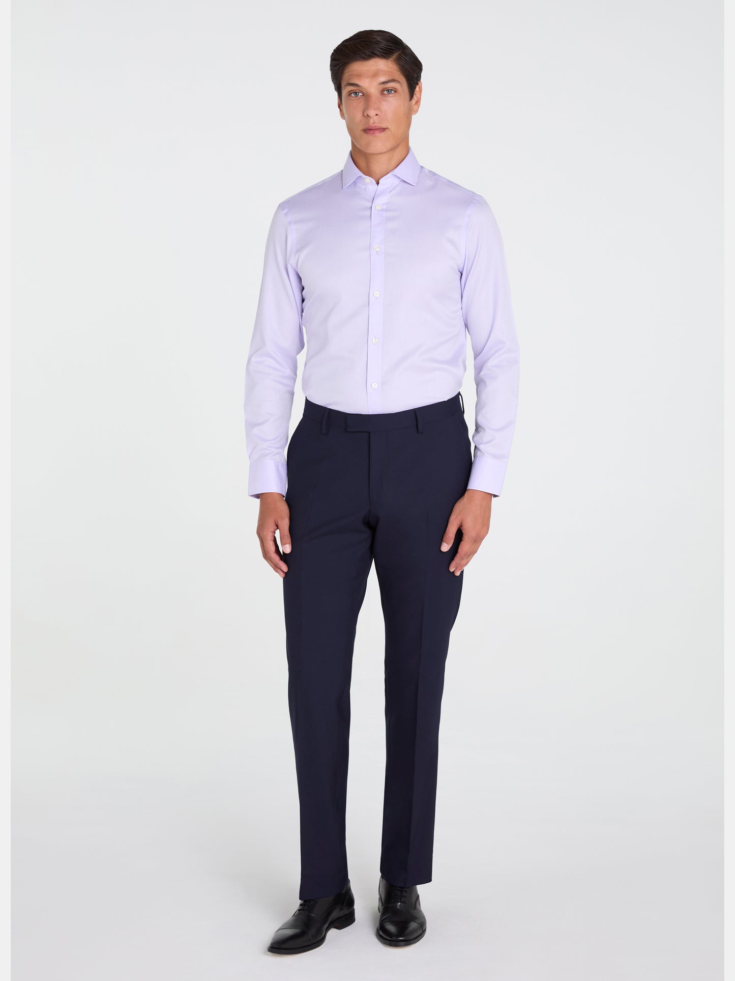 Non-Iron Lilac Horizontal Herringbone Fitted Single Cuff Semi-Cutaway Collar Shirt