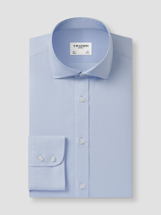 Non-Iron Blue Poplin Slim Fit Single Cuff Cutaway Collar Shirt