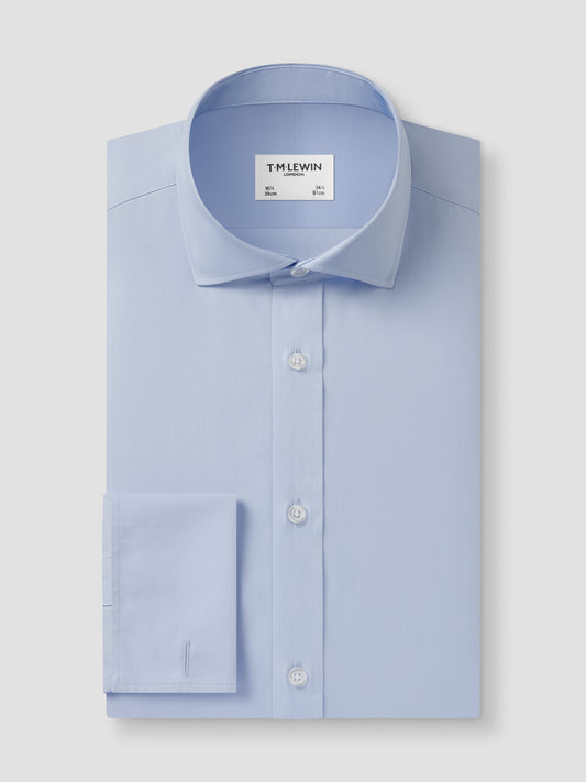 Non-Iron Blue Poplin Slim Fit Double Cuff Classic Collar Shirt