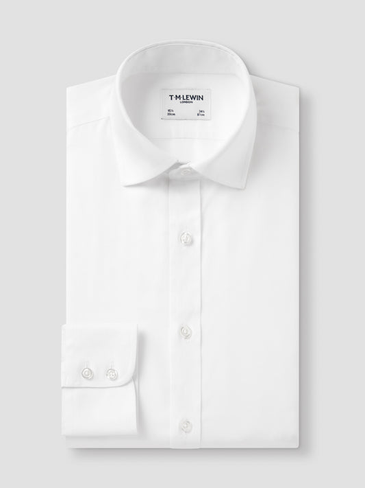 Non-Iron White Twill Slim Fit Single Cuff Classic Collar Shirt