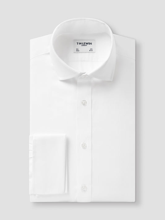 Non-Iron White Lightweight Twill Fitted Double Cuff Classic Collar Shirt