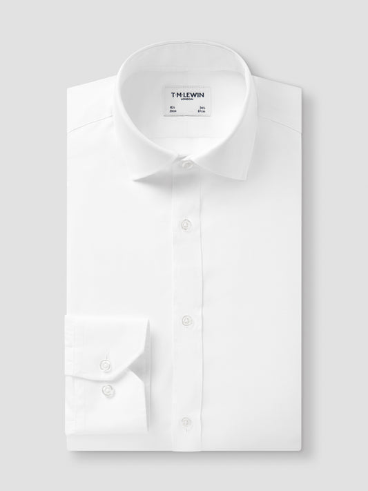 Non-Iron White Twill Fitted Single Cuff Classic Collar Shirt