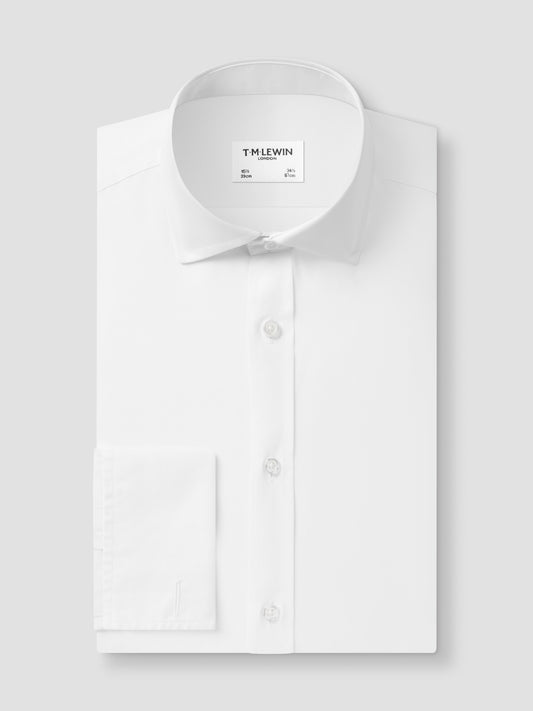 Non-Iron White Poplin Slim Fit Double Cuff Classic Collar Shirt