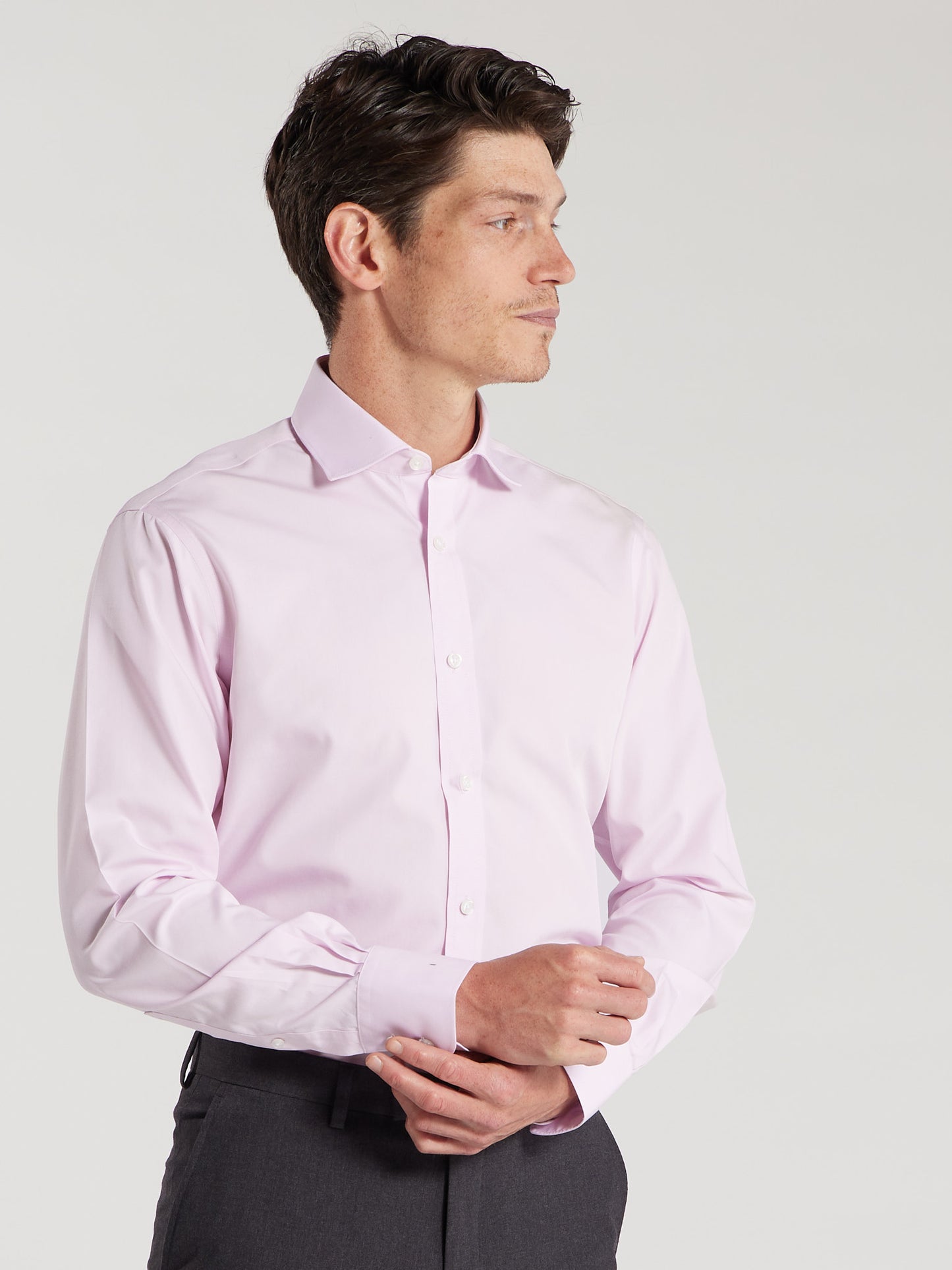 Non-Iron Pink Poplin Regular Fit Single Cuff Classic Collar Shirt