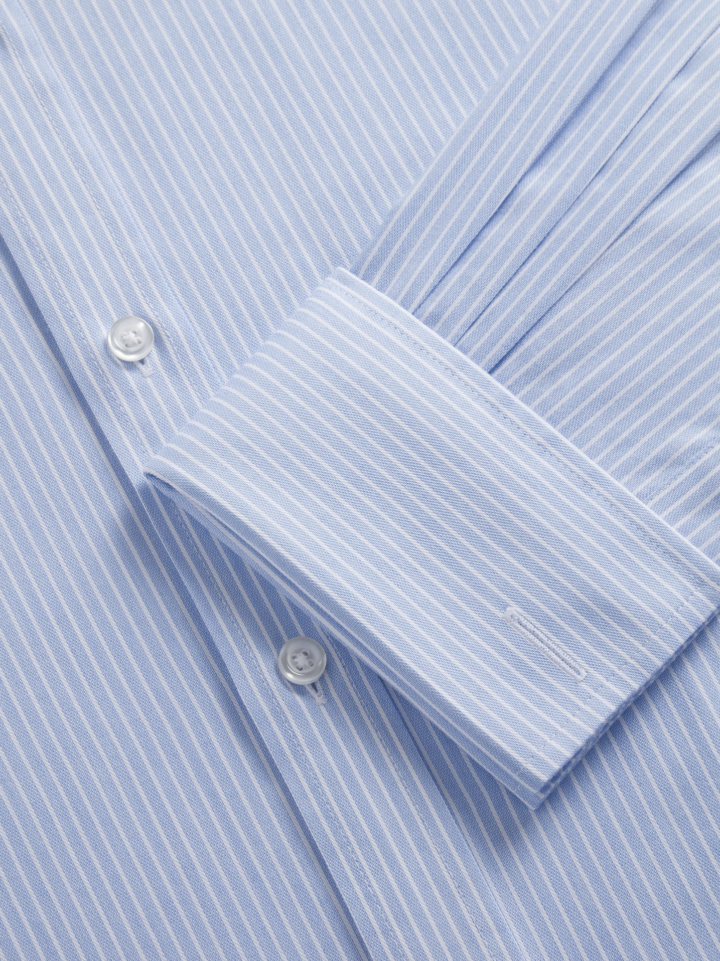 Non-Iron Light Blue Chalk Stripe Twill Slim Fit Double Cuff Classic Collar Shirt