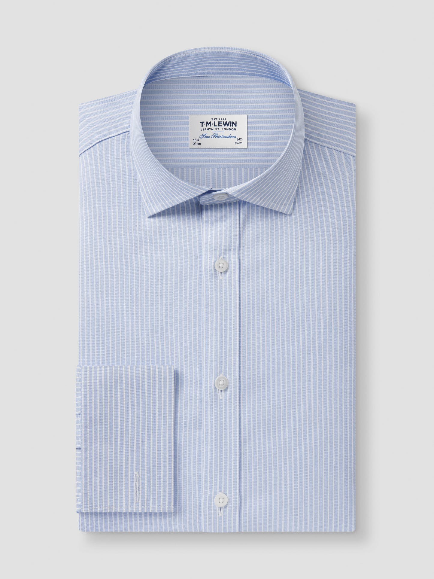Non-Iron Light Blue Chalk Stripe Twill Slim Fit Double Cuff Classic Collar Shirt