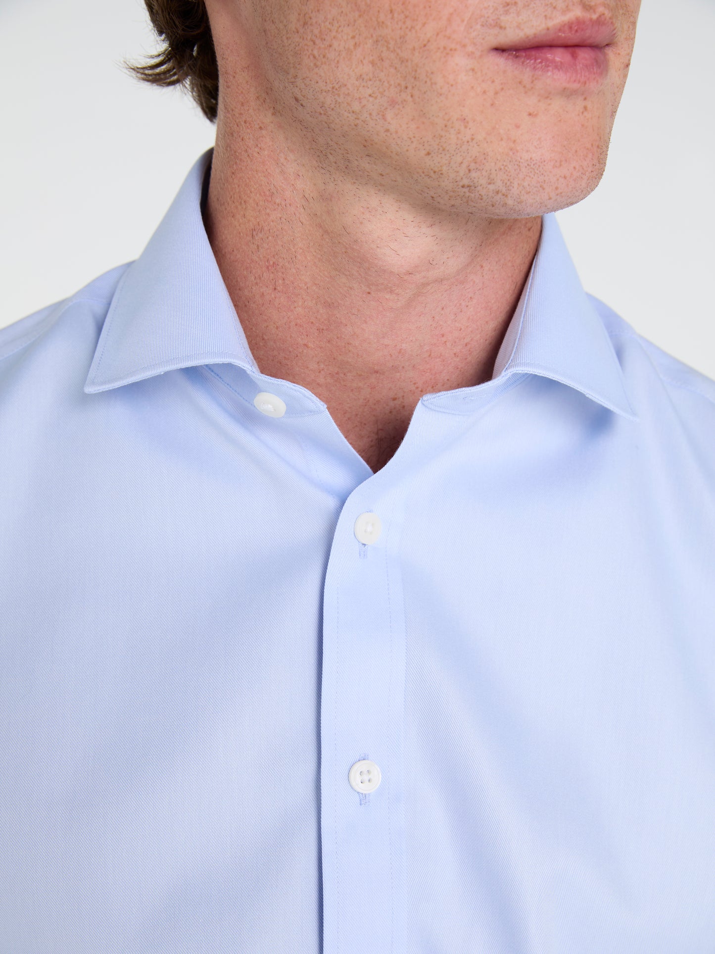 Non-Iron Light Blue Twill Slim Fit Double Cuff Classic Collar Shirt