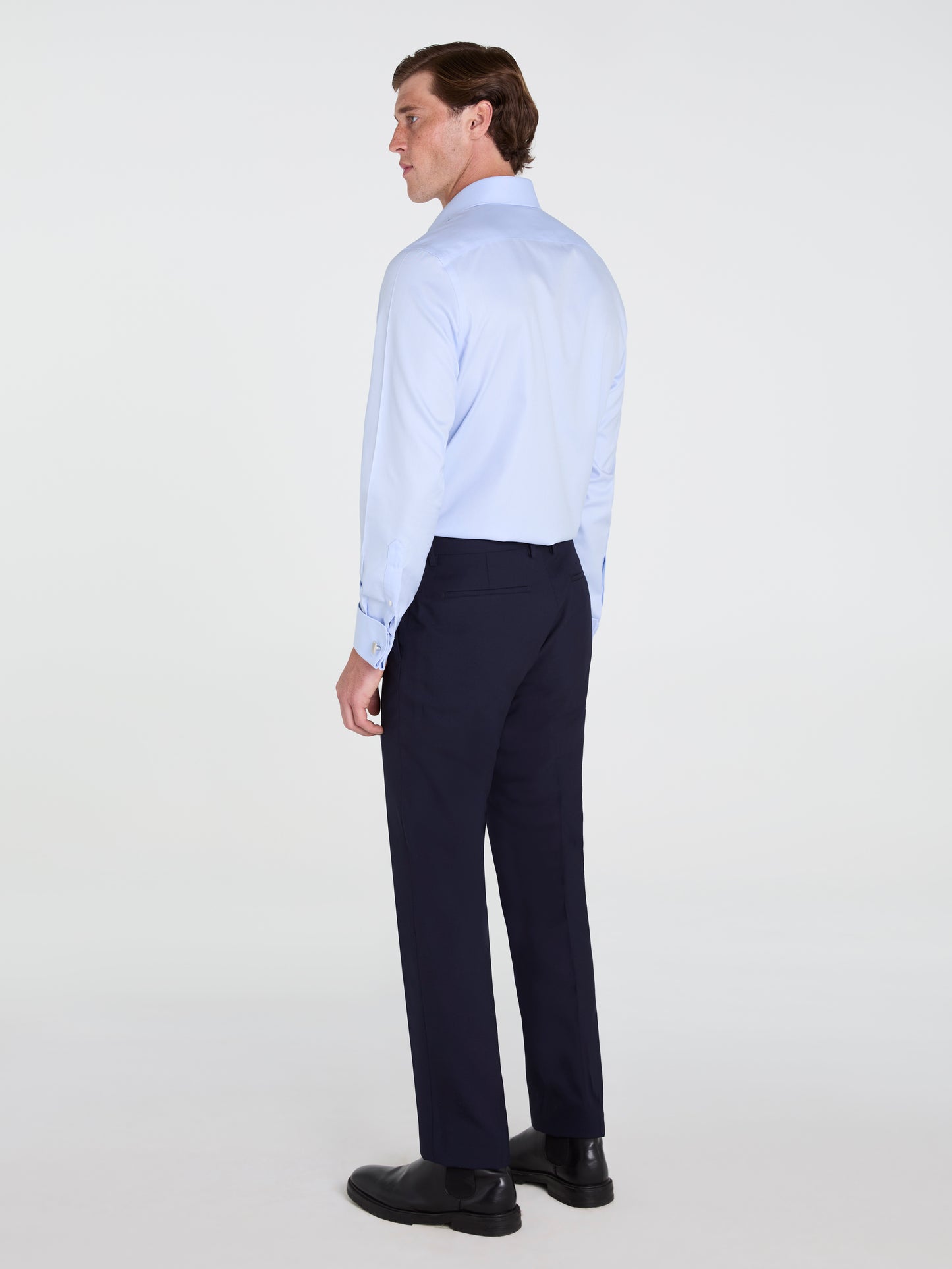 Non-Iron Light Blue Twill Slim Fit Double Cuff Classic Collar Shirt
