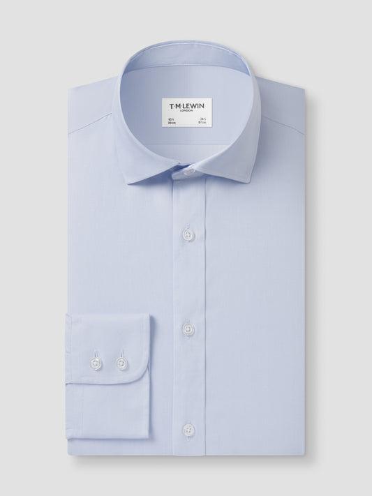 Non-Iron Light Blue Twill Fitted Single Cuff Classic Collar Shirt