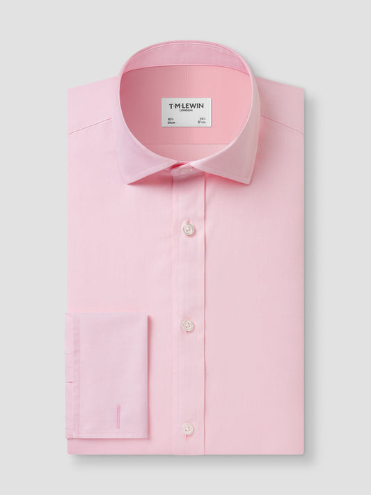 Non-Iron Pink Twill Slim Fit Double Cuff Classic Collar Shirt