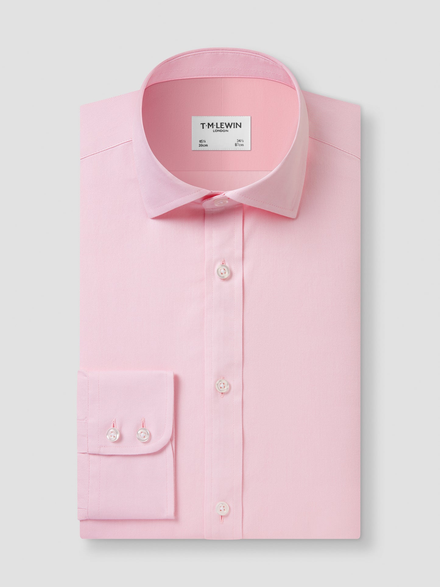 Non-Iron Pink Twill Slim Fit Single Cuff Classic Collar Shirt