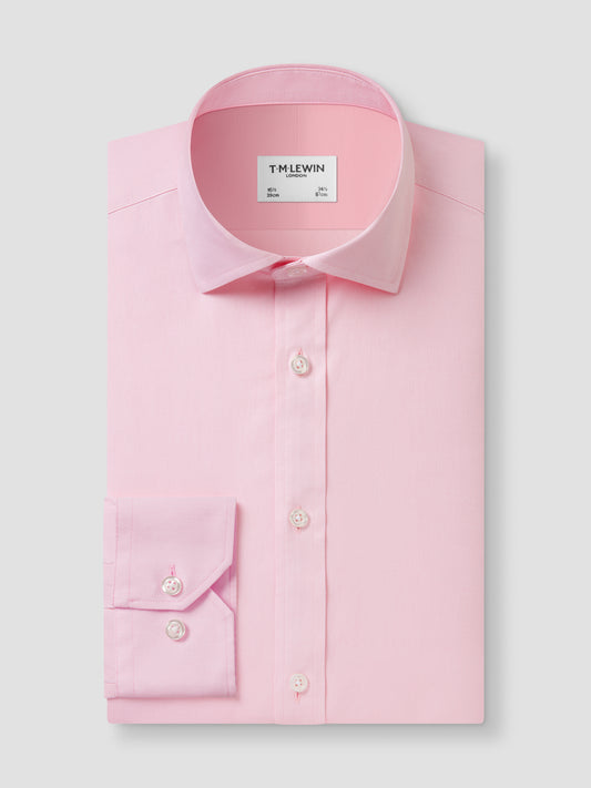 Non-Iron Pink Twill Fitted Single Cuff Classic Collar Shirt