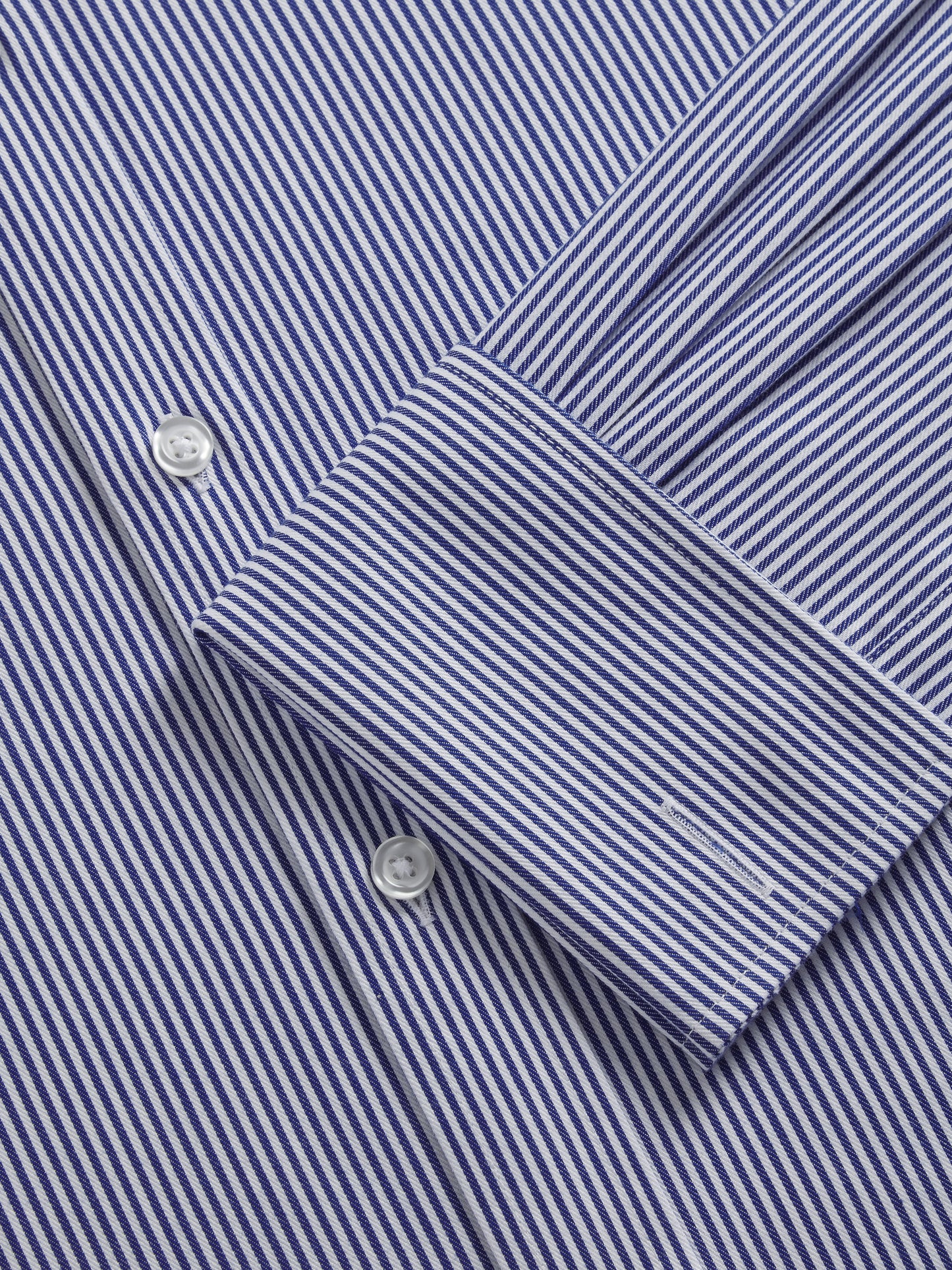 Non-Iron Navy Blue Bengal Stripe Twill Slim Fit Double Cuff Classic Collar Shirt