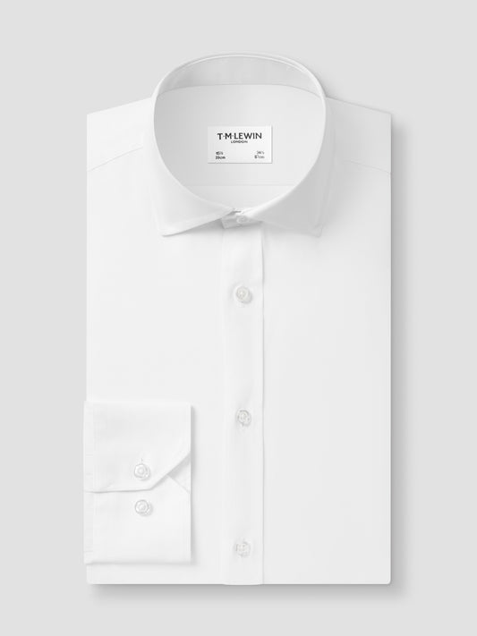 Non-Iron White Poplin Fitted Single Cuff Classic Collar Shirt